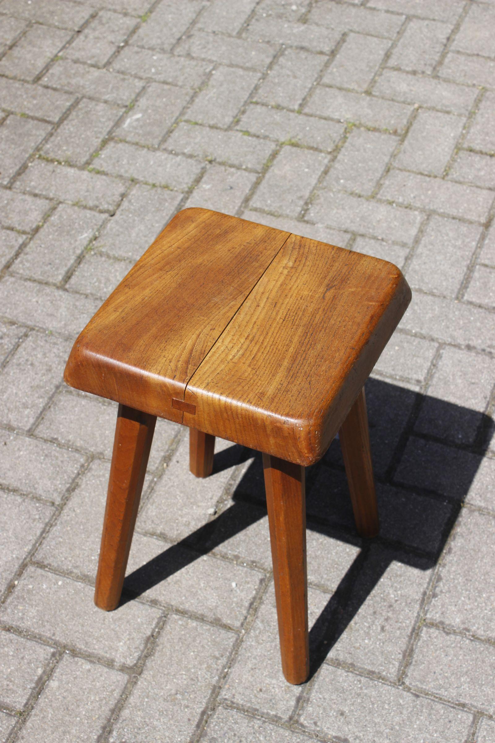 French Pierre Chapo S01 Elm Stool, France 1960s