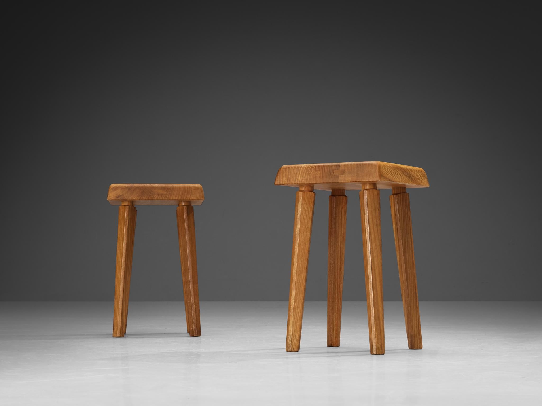 Mid-Century Modern Pierre Chapo 'S01' Stools in Solid Elm For Sale