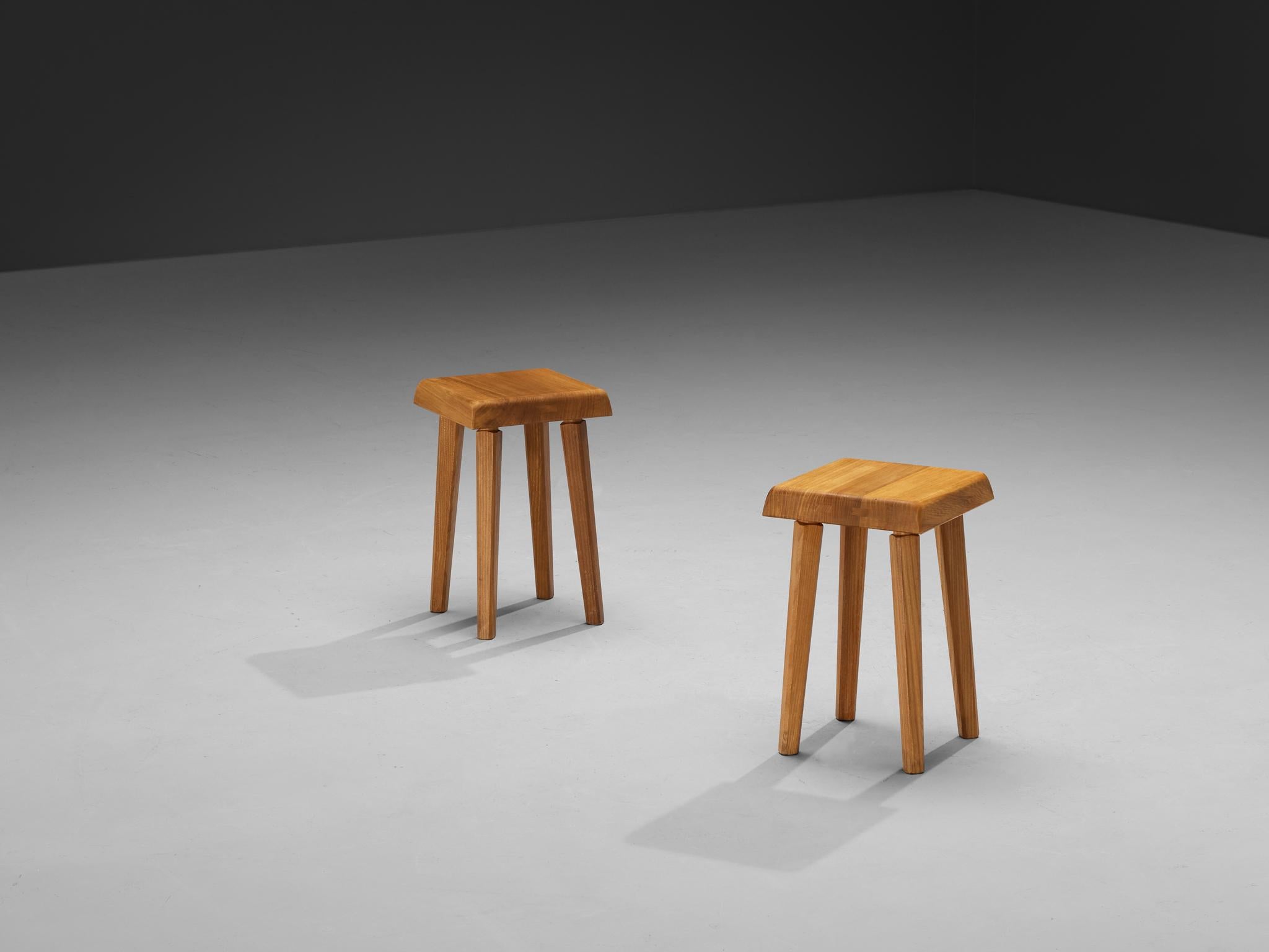 Italian Pierre Chapo 'S01' Stools in Solid Elm For Sale