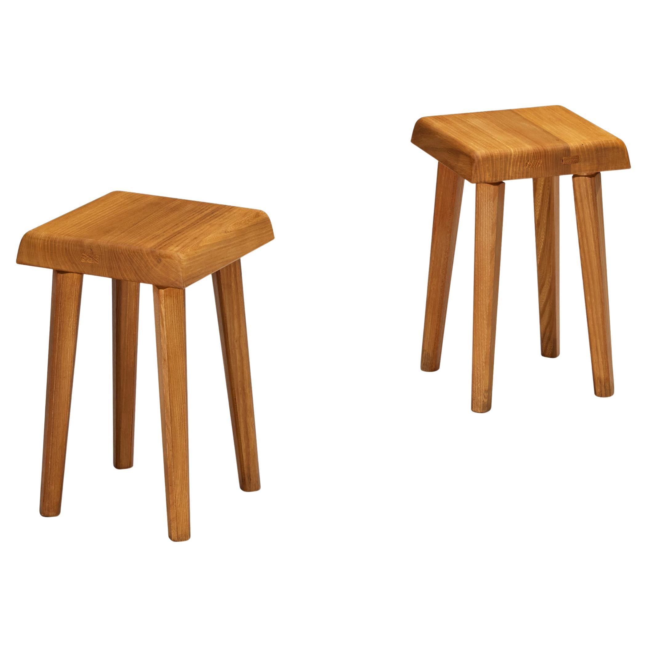Pierre Chapo 'S01' Stools in Solid Elm For Sale