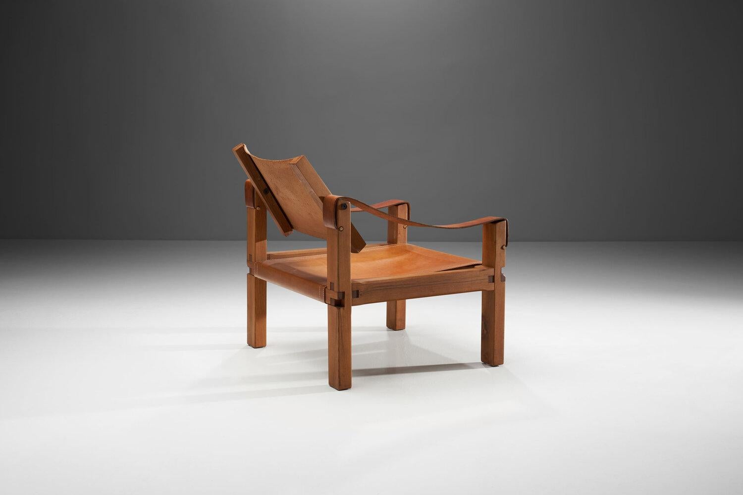 Mid-Century Modern Fauteuil en cuir cognac « S10 » de Pierre Chapo, France, années 1960