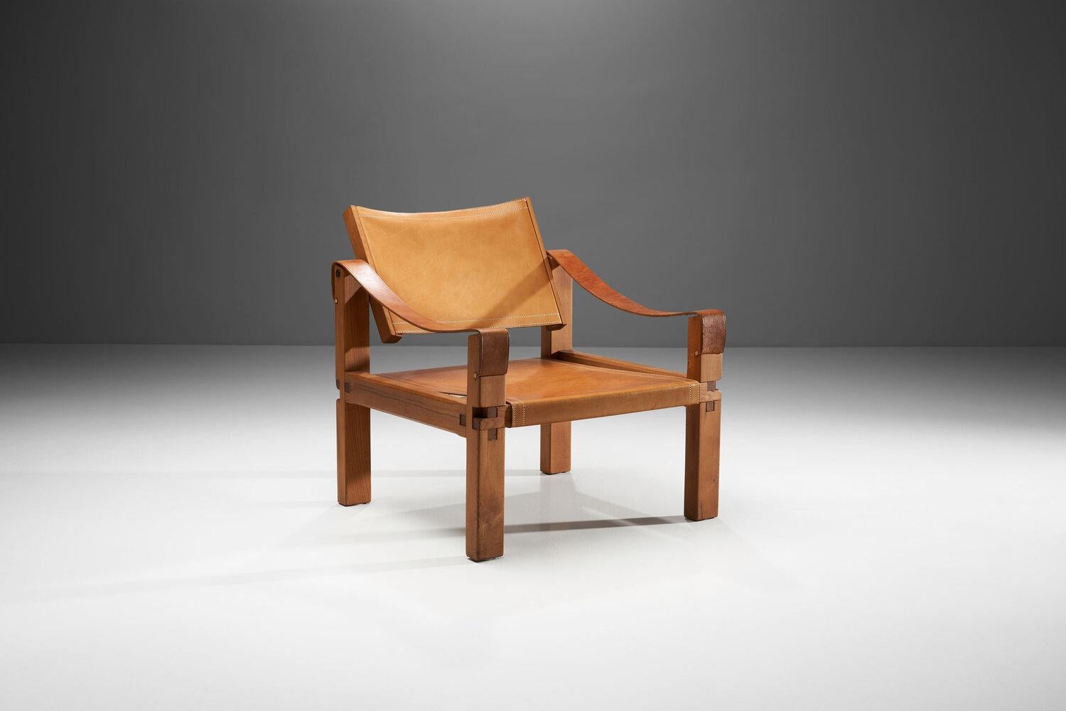 Fauteuil en cuir cognac « S10 » de Pierre Chapo, France, années 1960 Bon état à Utrecht, NL