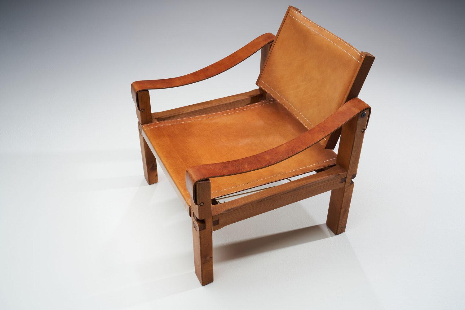 Cuir Fauteuil en cuir cognac « S10 » de Pierre Chapo, France, années 1960