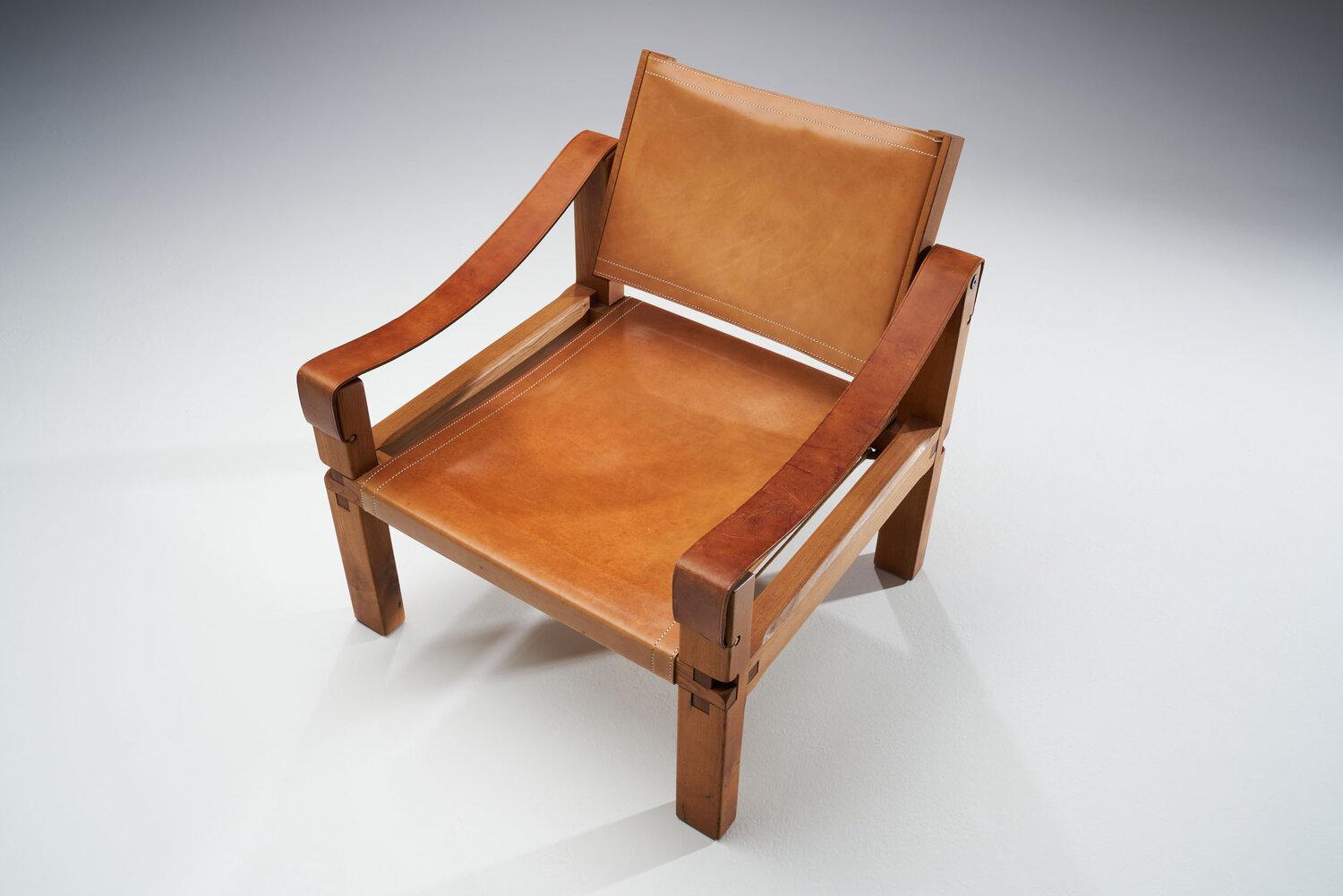 Fauteuil en cuir cognac « S10 » de Pierre Chapo, France, années 1960 1