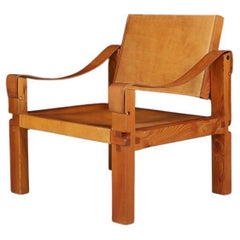 Pierre Chapo 'S10' Cognac "Sahara" Elm & Leather Easy Chair, France, 1960s