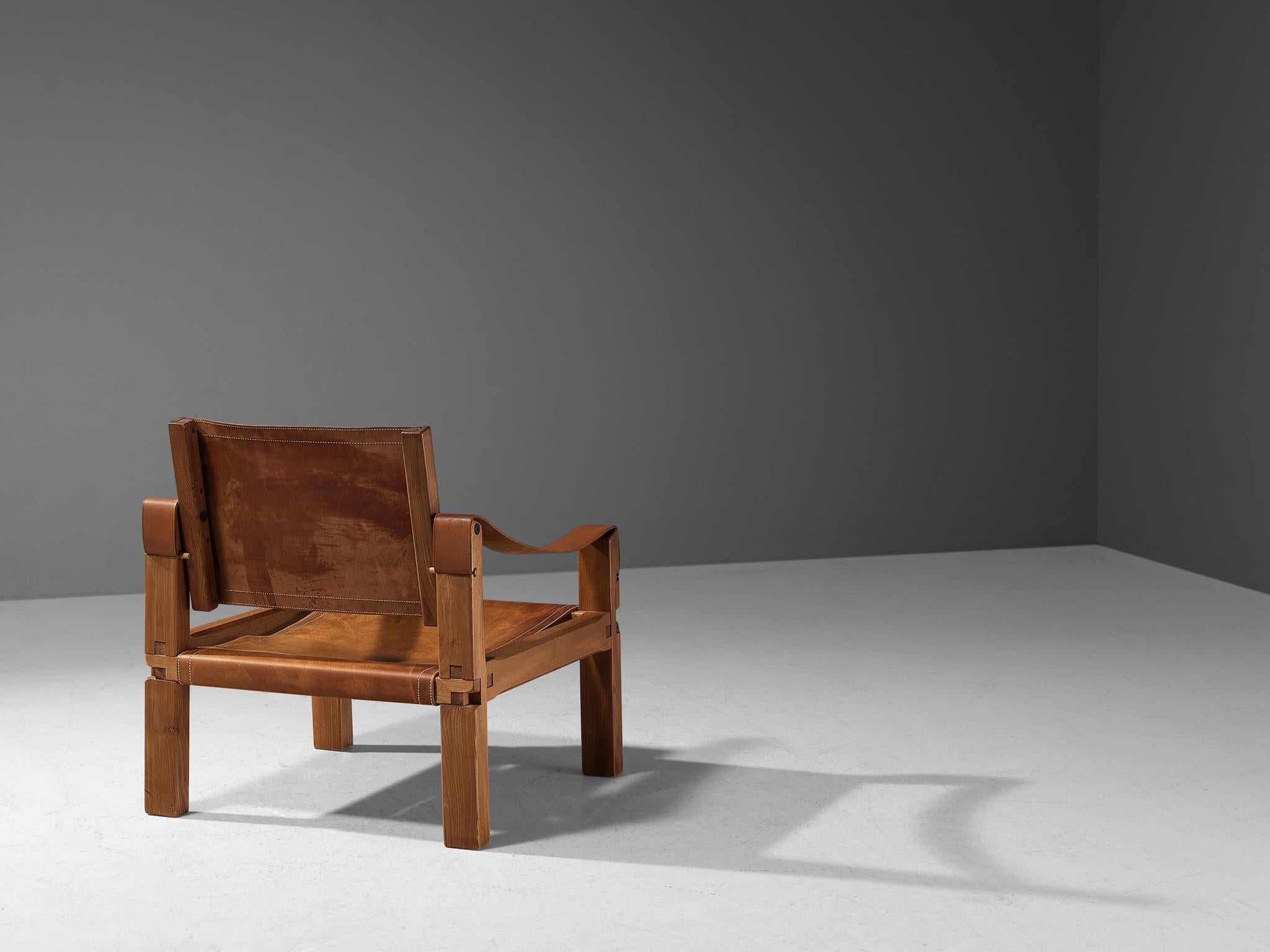 Früher Pierre Chapo 'S10X' Sessel aus cognacfarbenem Leder und Ulme im Zustand „Gut“ im Angebot in Waalwijk, NL