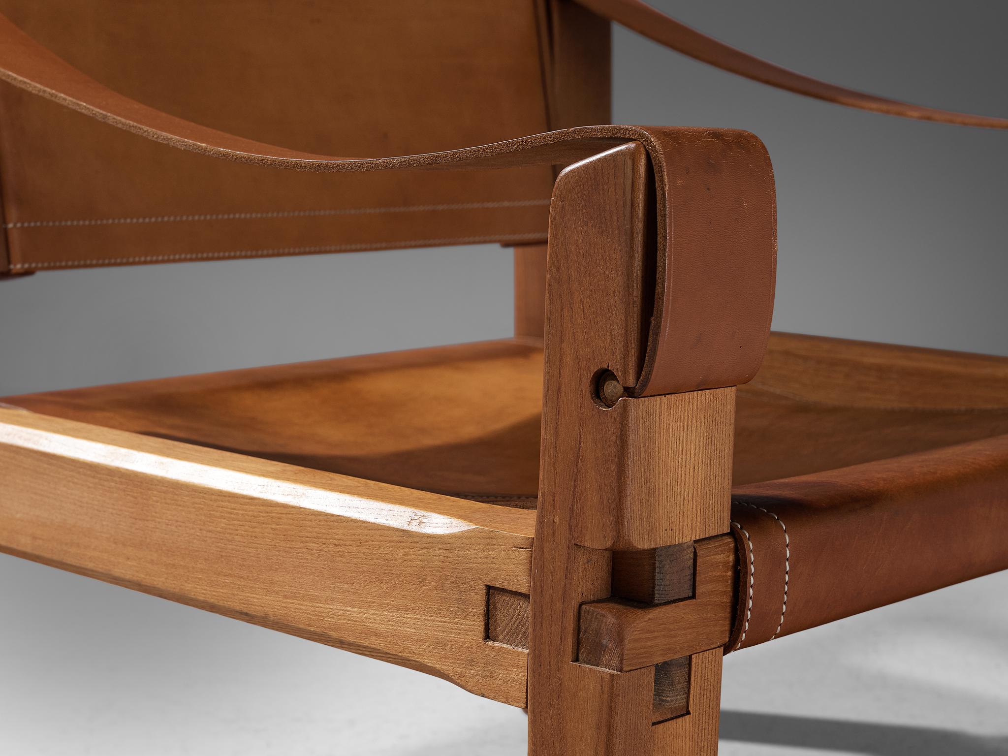 Early Pierre Chapo 'S10X' Armchair in Cognac Leather and Elm 3