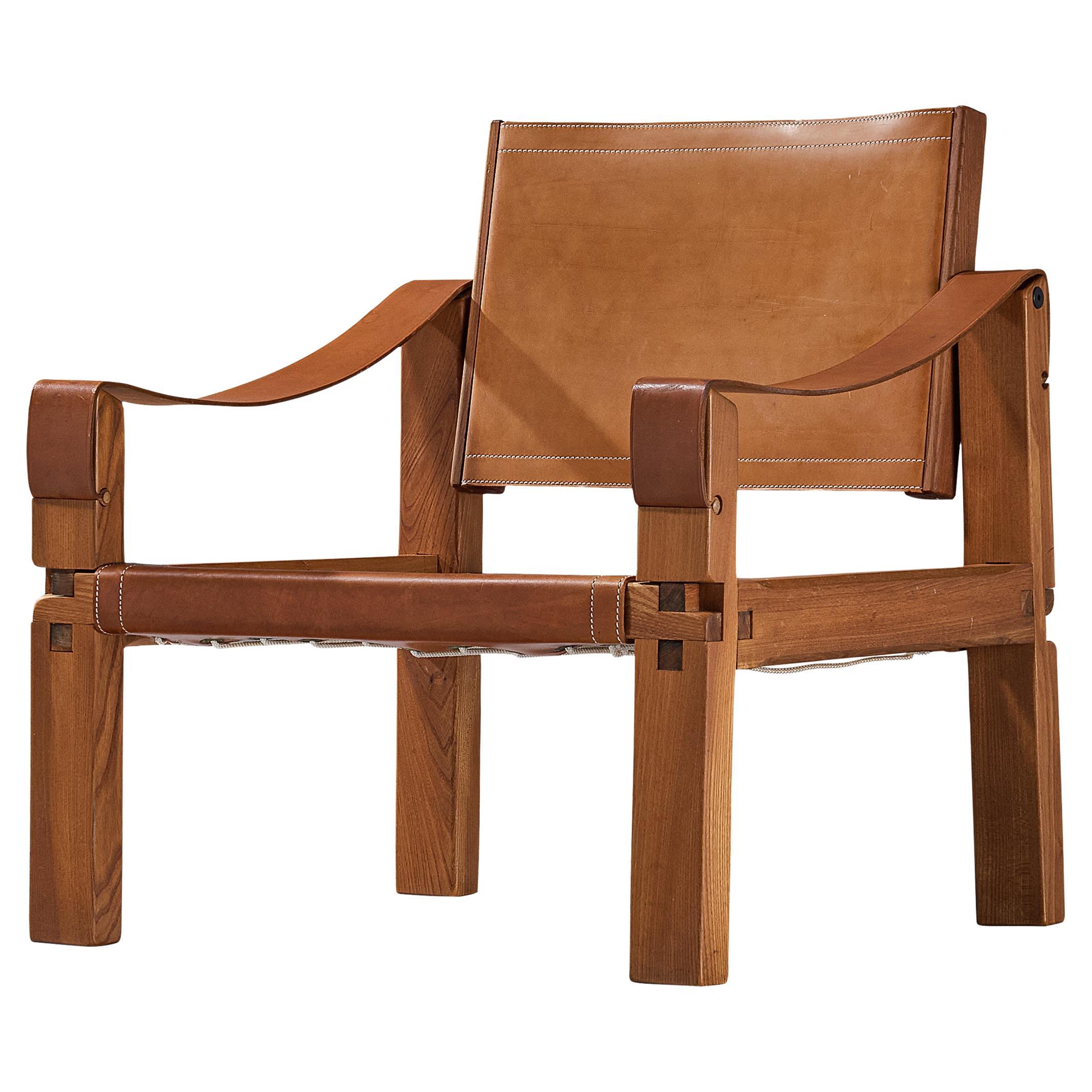 Fauteuil « S10X » de Pierre Chapo en cuir cognac et orme en vente