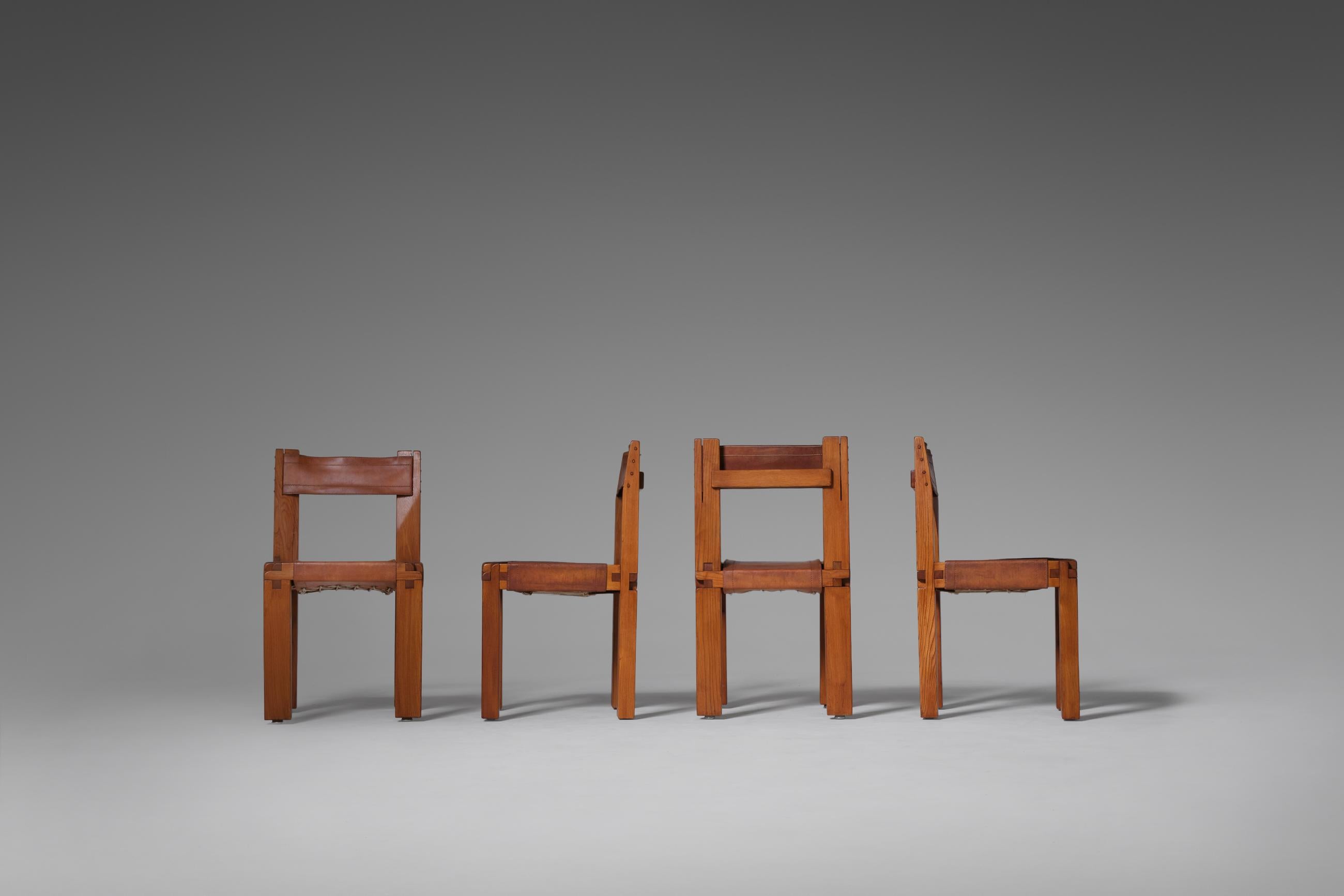 Pierre Chapo ‘S11’ Chairs in Solid Elm & Leather, Set of 8 4