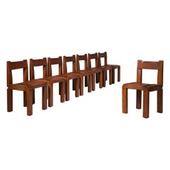 Pierre Chapo ‘S11’ Chairs in Solid Elm & Leather, Set of 8