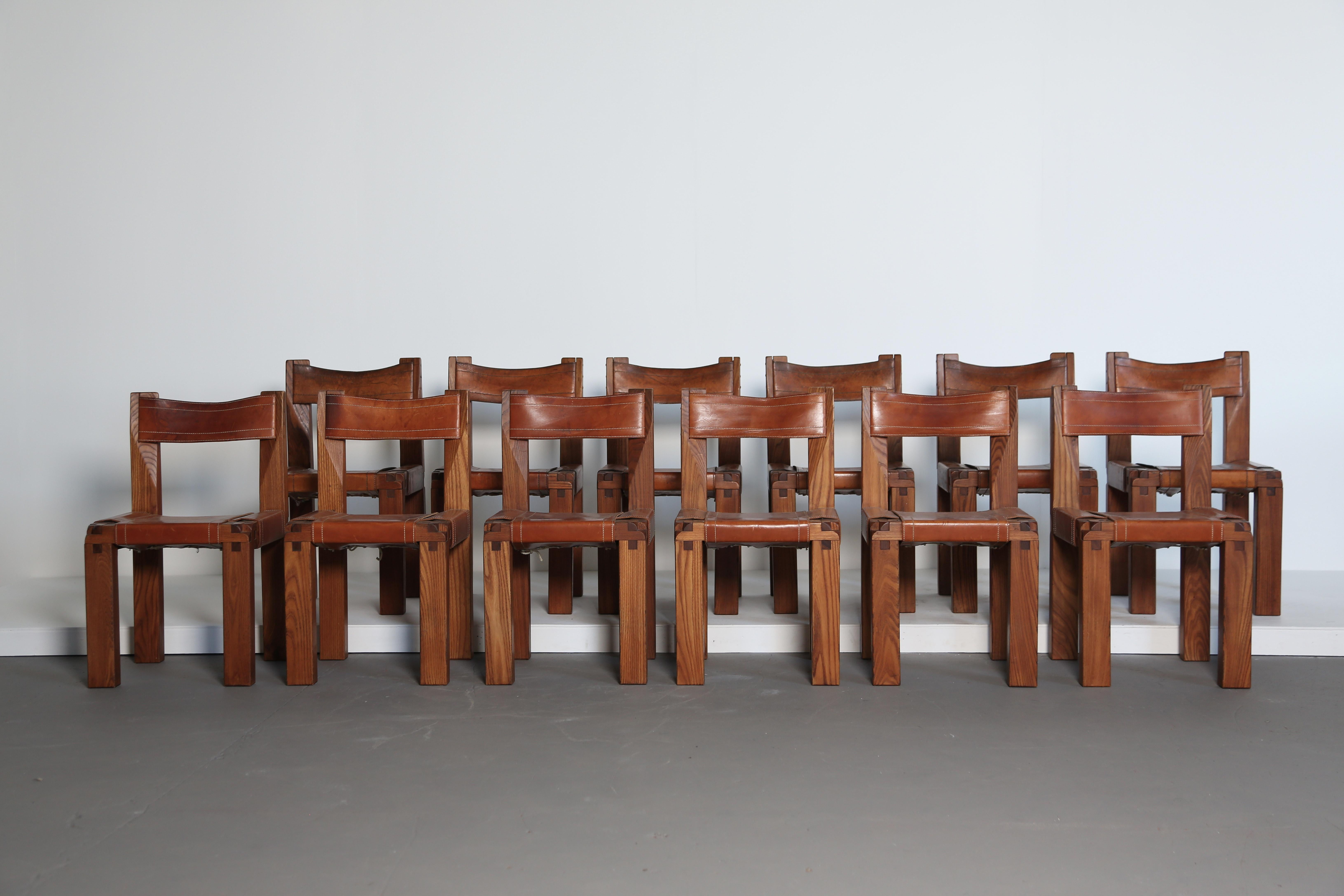 Set of 12 Pierre Chapo S11 dining chairs in original condition, France, 1960s. Elm and leather.  More photos on request.  Fast shipping worldwide.


