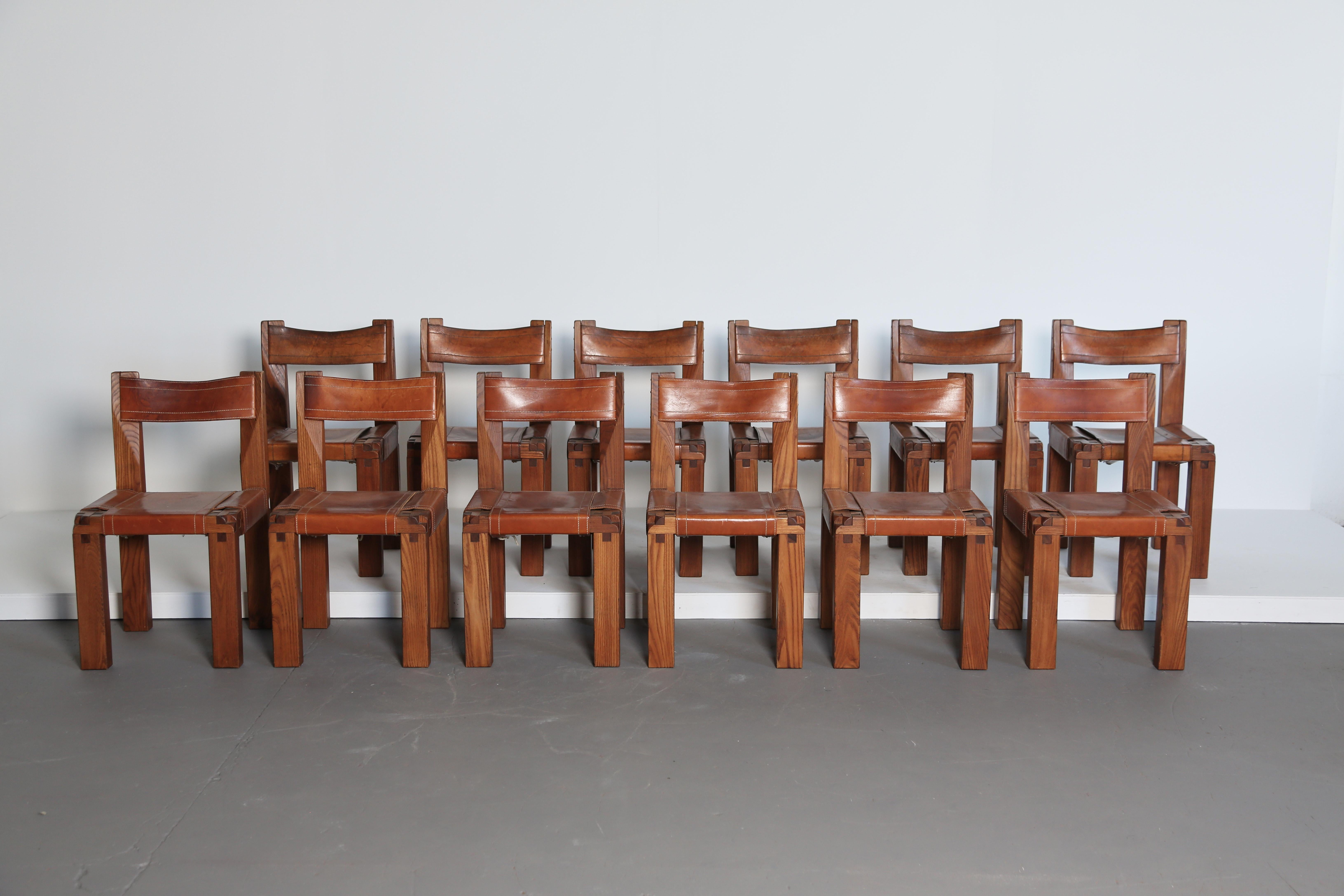 Mid-Century Modern Pierre Chapo S11 Chairs, Set of 12, France, 1960s/70s