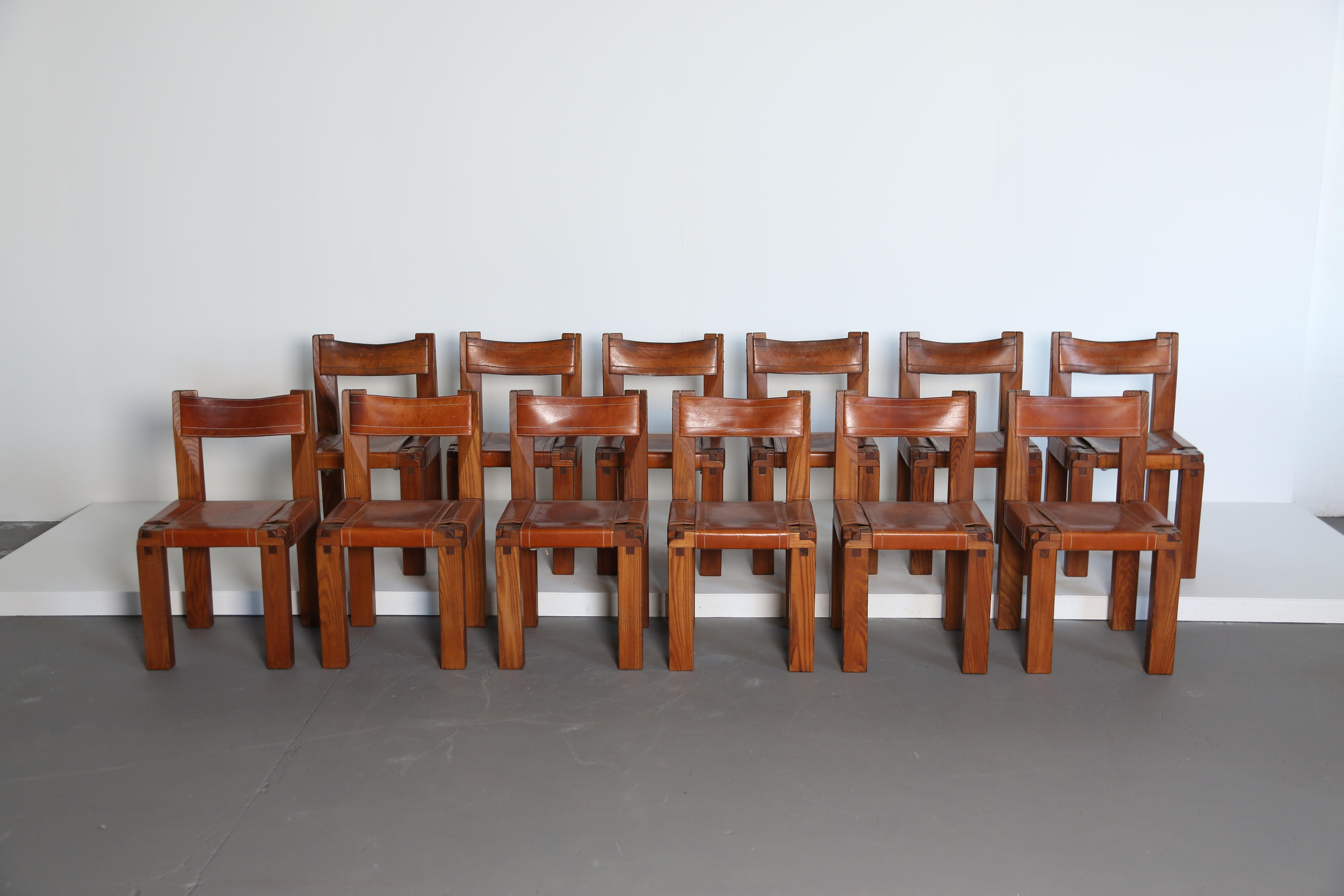 French Pierre Chapo S11 Chairs, Set of 12, France, 1960s/70s