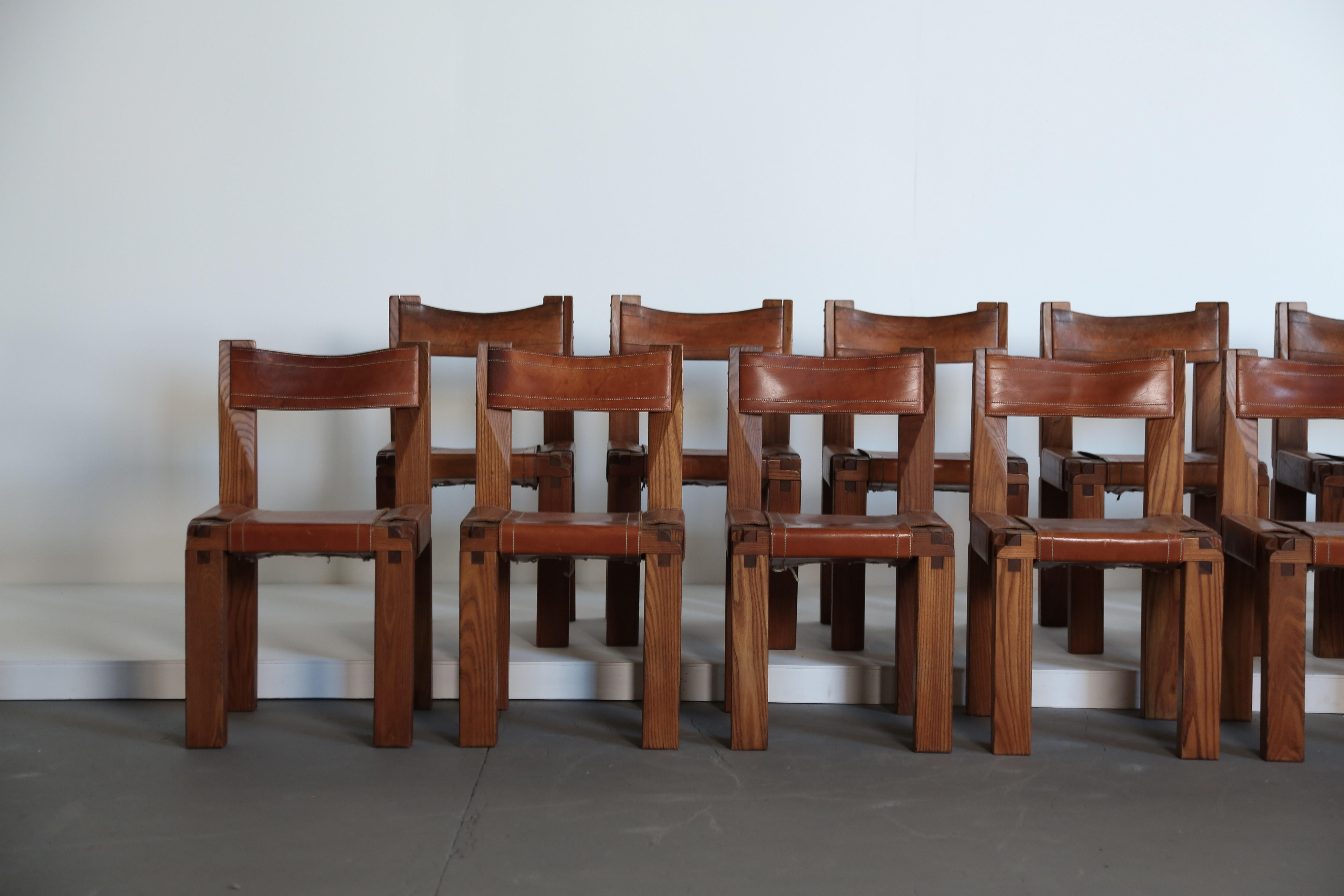 Leather Pierre Chapo S11 Chairs, Set of 12, France, 1960s/70s