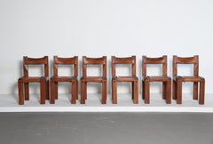 Pierre Chapo S11 Chairs, Set of 6, Superb Patina, France, 1960s/70s