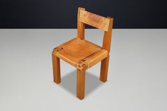 Pierre Chapo S11 Dining Chair in Elm and Cognac Leather, France, 1960s
