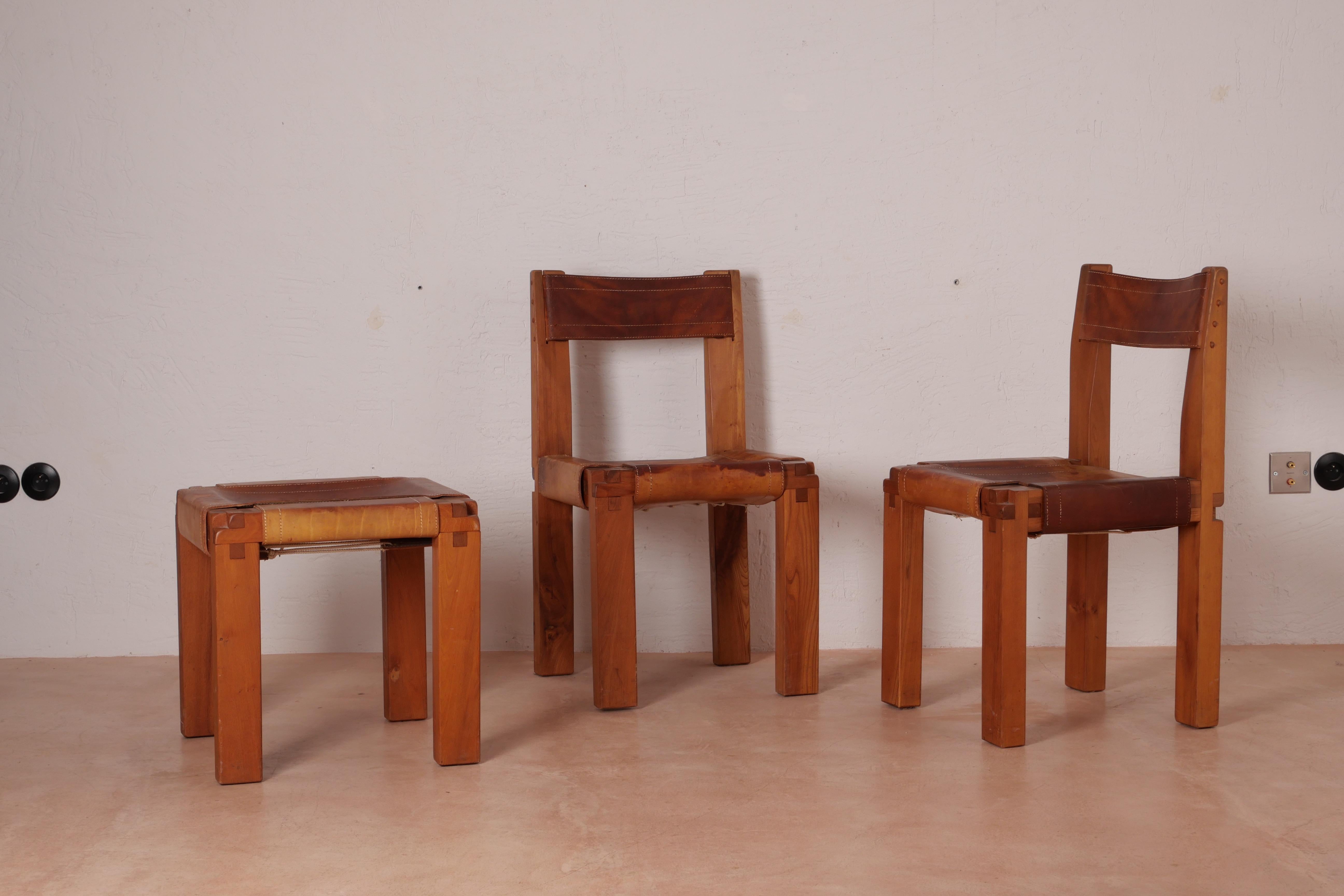 European Pierre Chapo S11 Dining Chair in Solid Elm, Set of Four, Produced in 1973