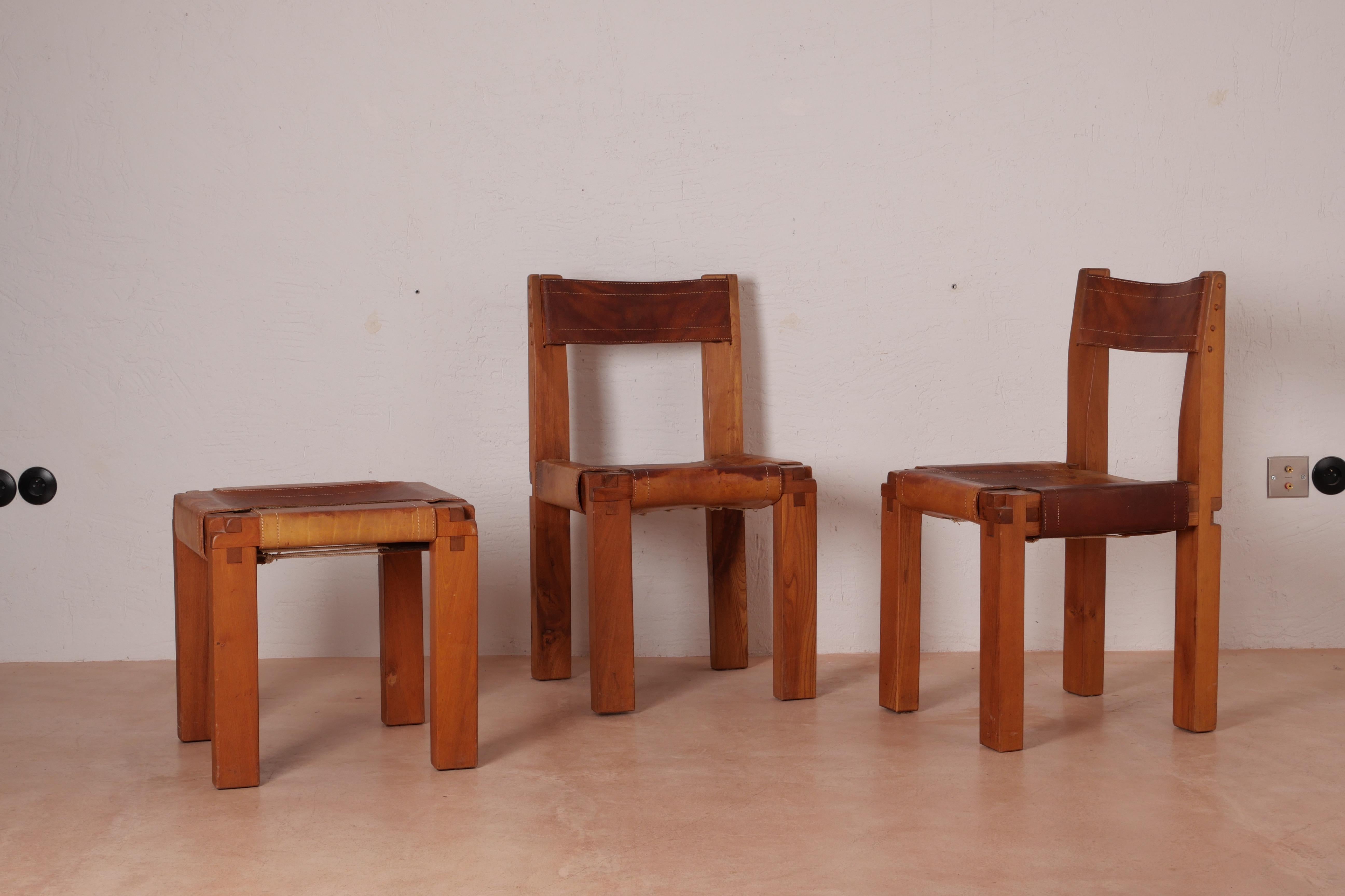 Late 20th Century Pierre Chapo S11 Dining Chair in Solid Elm, Set of Four, Produced in 1973
