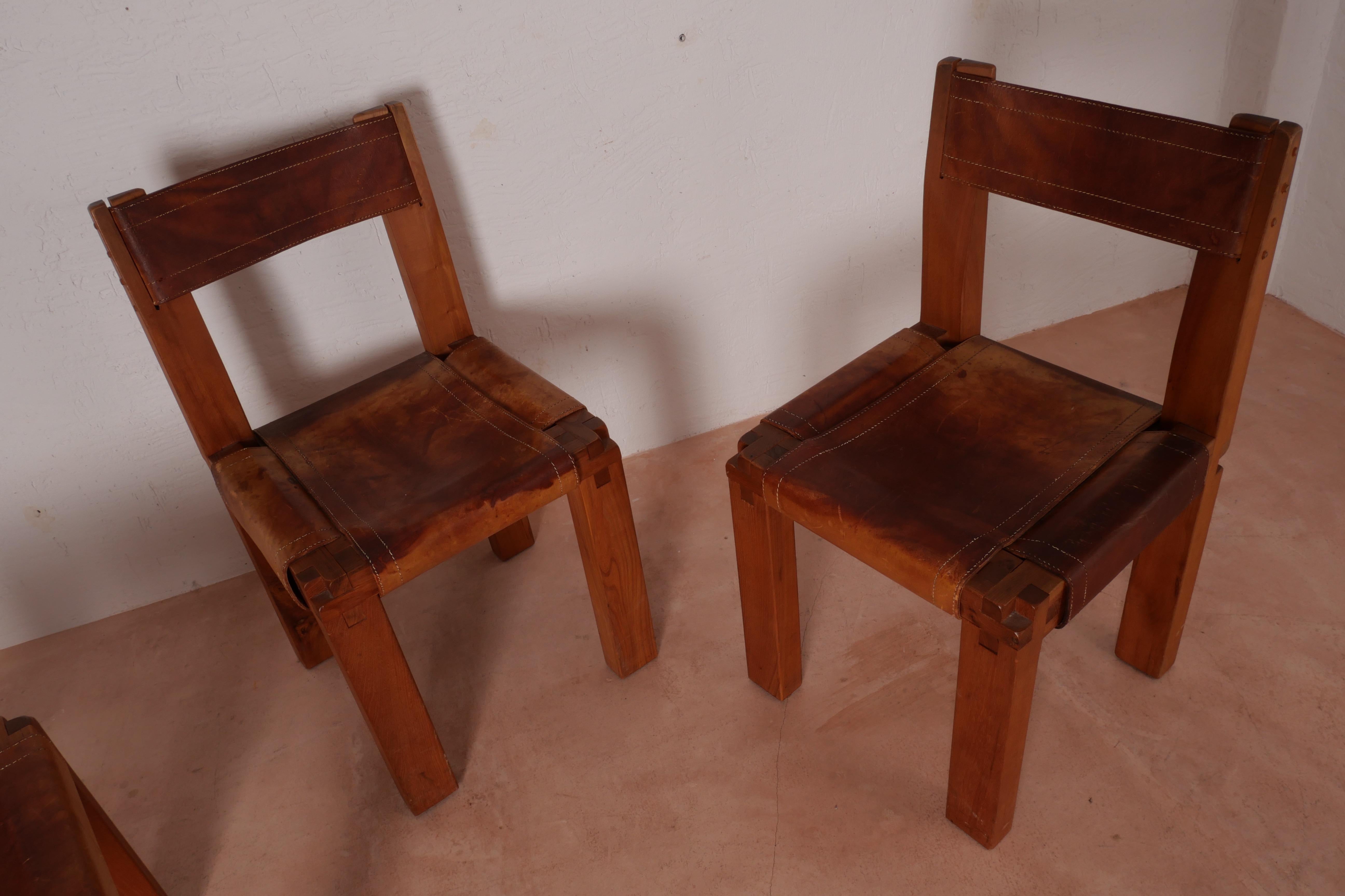 Pierre Chapo S11 Dining Chair in Solid Elm, Set of Four, Produced in 1973 1