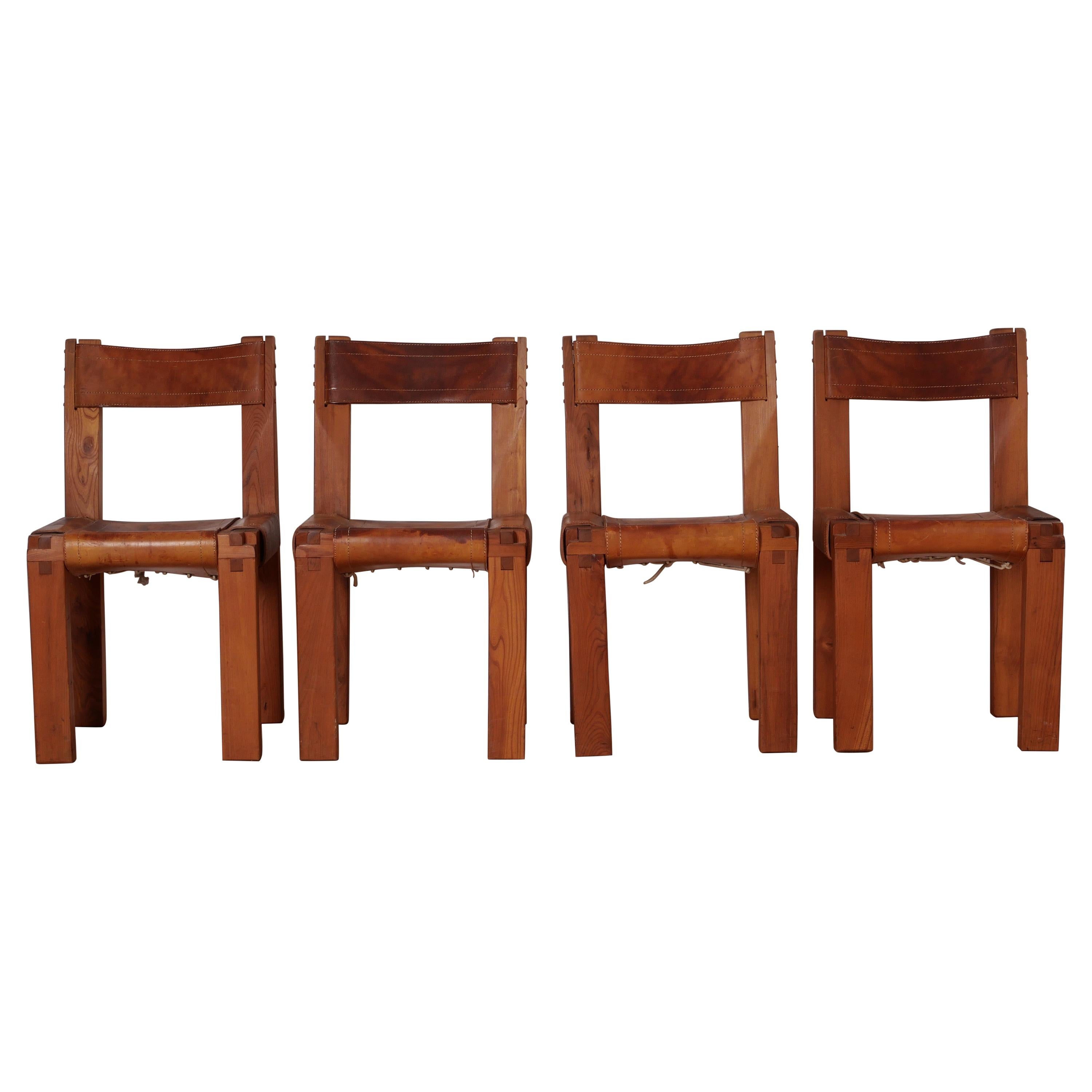 Pierre Chapo S11 Dining Chair in Solid Elm, Set of Four, Produced in 1973