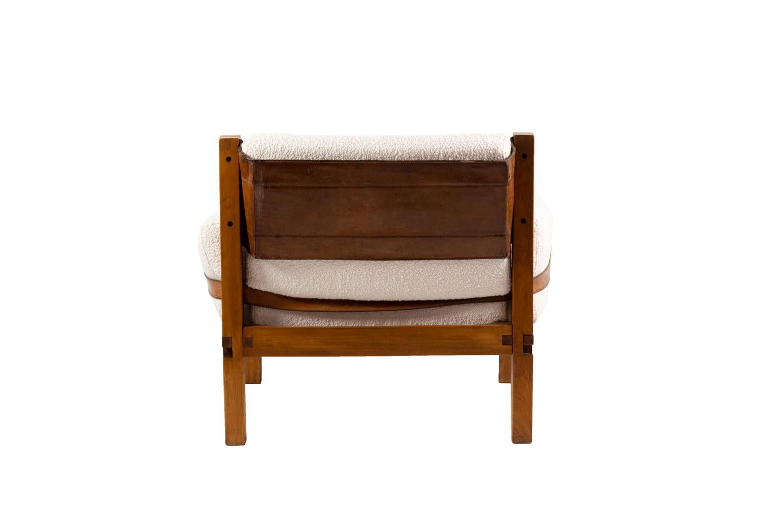 Pierre Chapo, S15 Armchair in Elm Fabric and Leather, 1960s In Good Condition In Saint-Ouen, FR