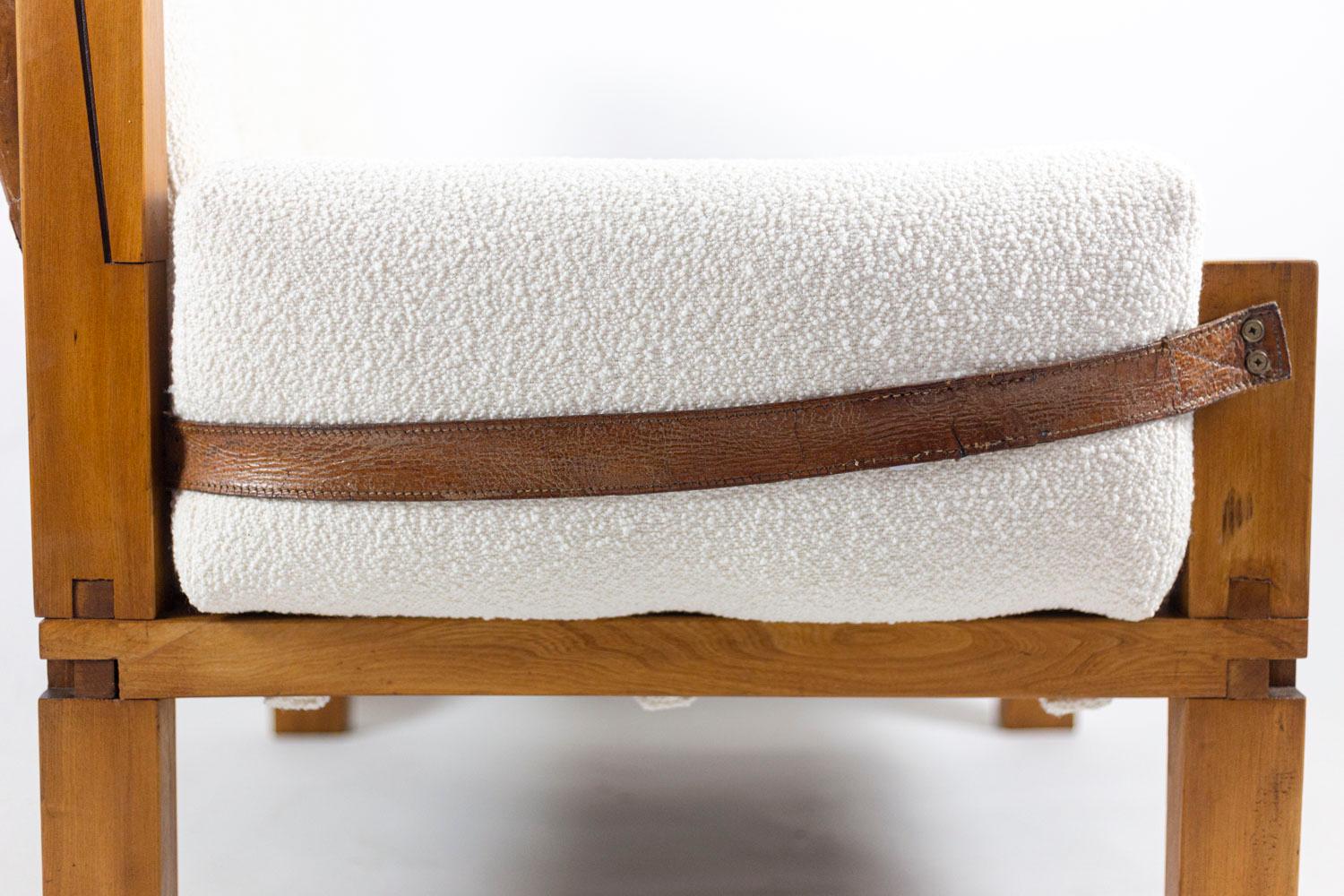 Pierre Chapo, S15 Armchair in Elm Fabric and Leather, 1960s 3