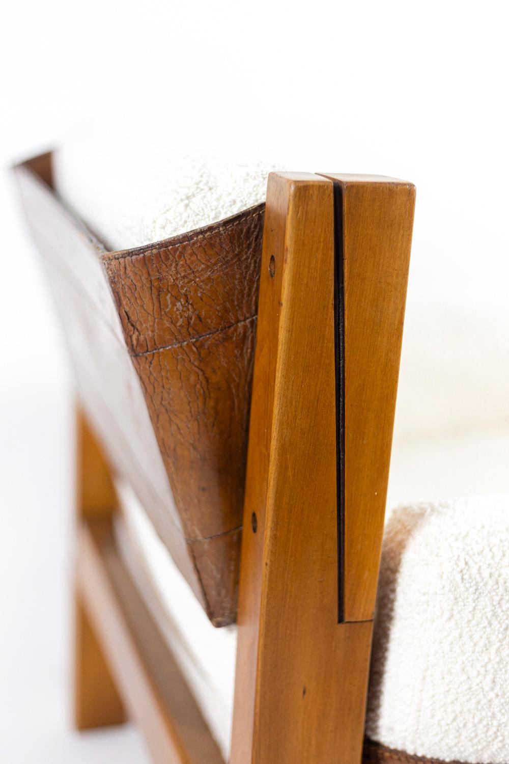 Pierre Chapo, S15 Armchair in Elm Fabric and Leather, 1960s 4