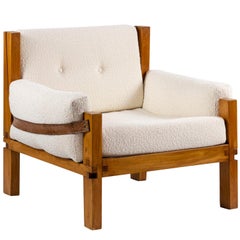 Pierre Chapo, S15 Armchair in Elm Fabric and Leather, 1960s