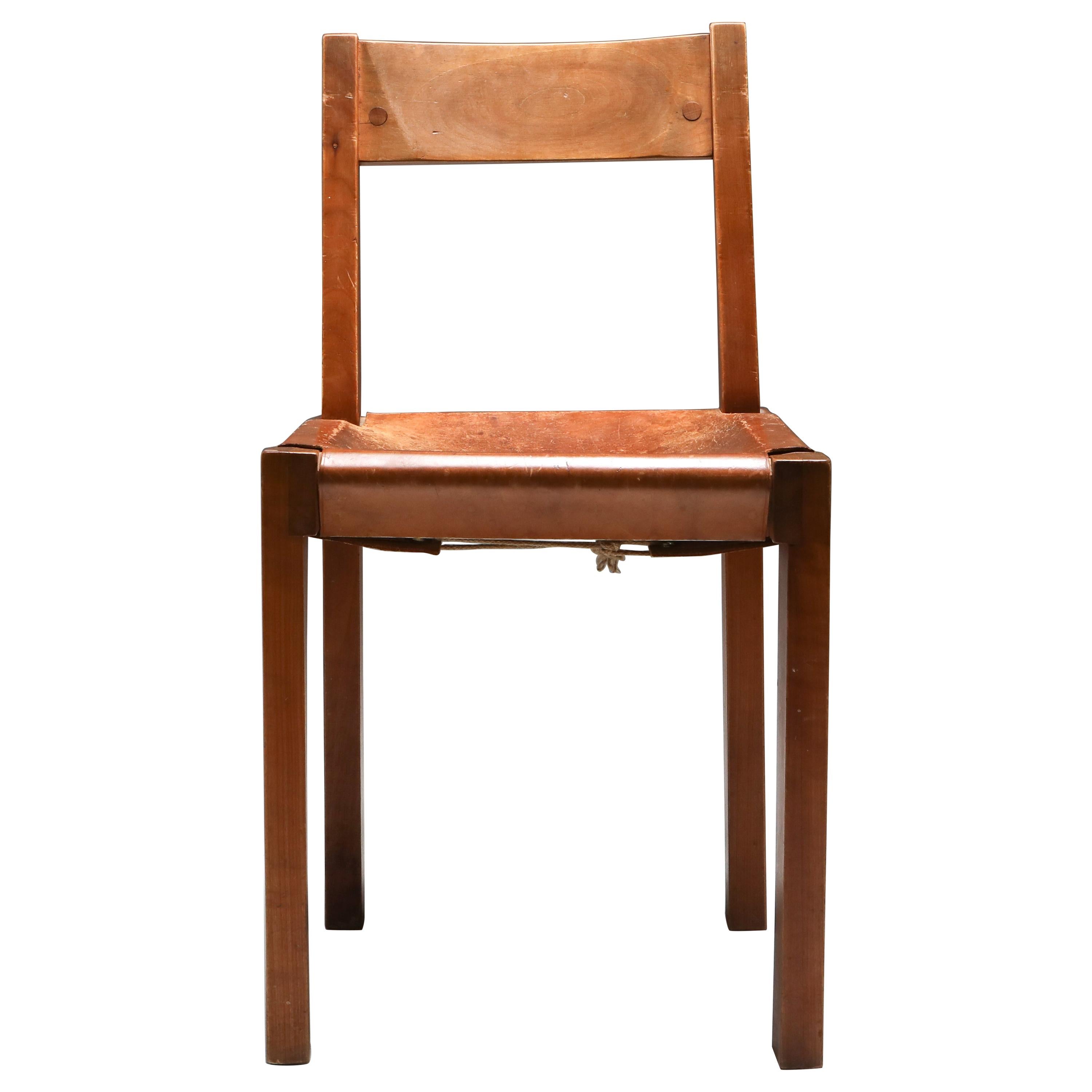Pierre Chapo 
S24
 Chair in Elm and Cognac Leather