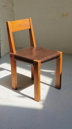 Chaise S24 de Pierre Chapo en orme et cuir cognac, France, 1970