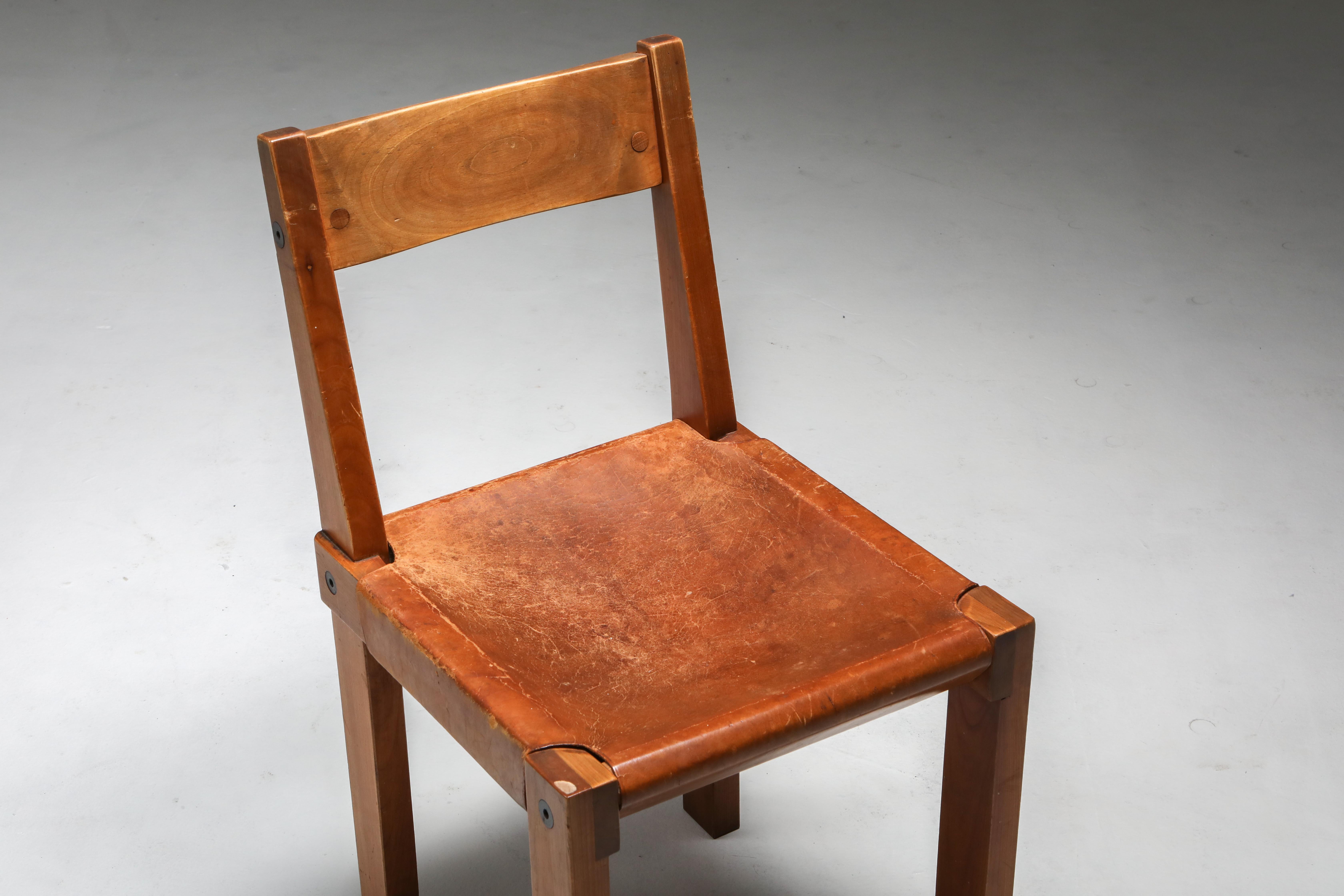Pierre Chapo 'S24' Chair in Elm and Cognac Leather 4