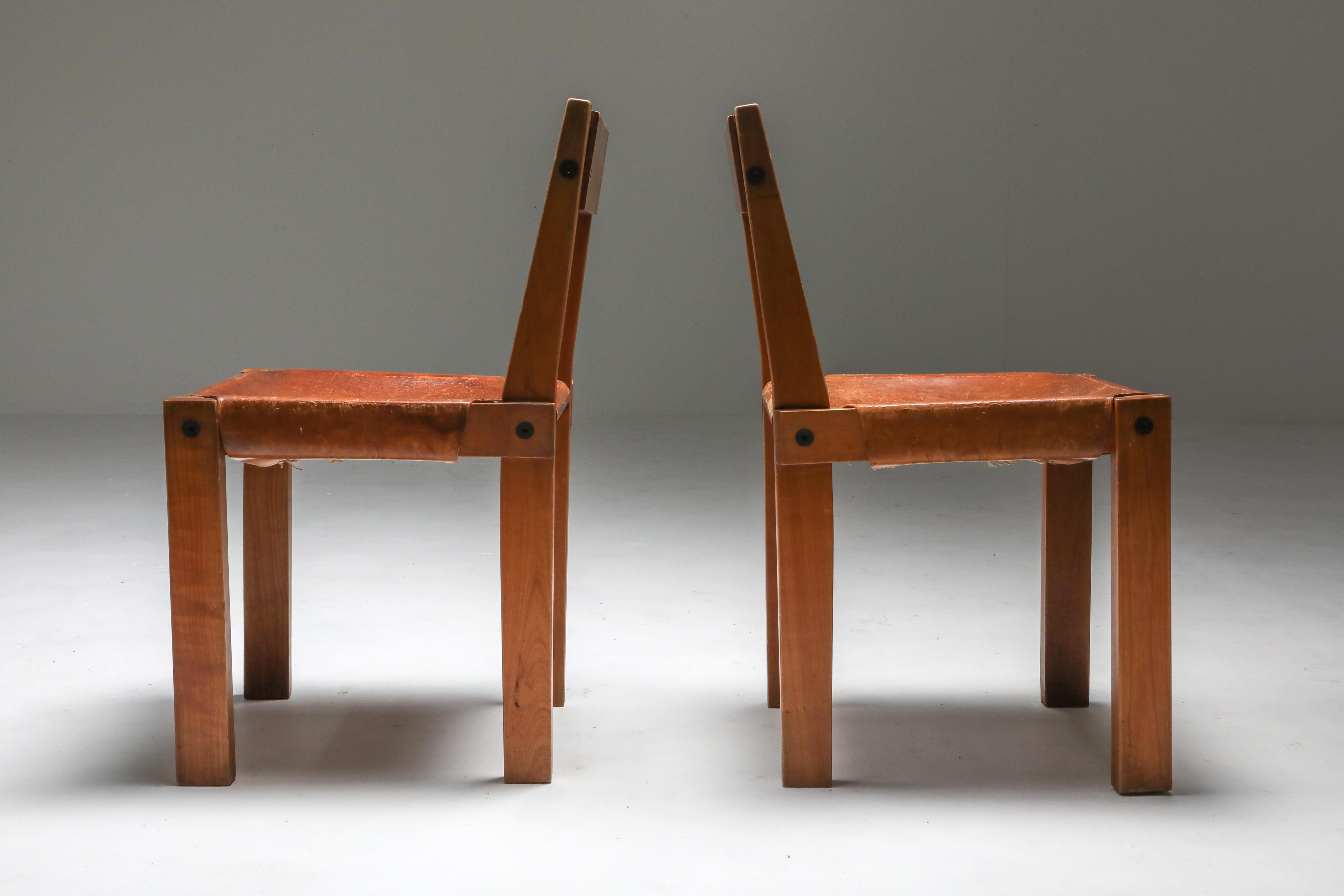 Late 20th Century Pierre Chapo 'S24' Chair in Elm and Cognac Leather