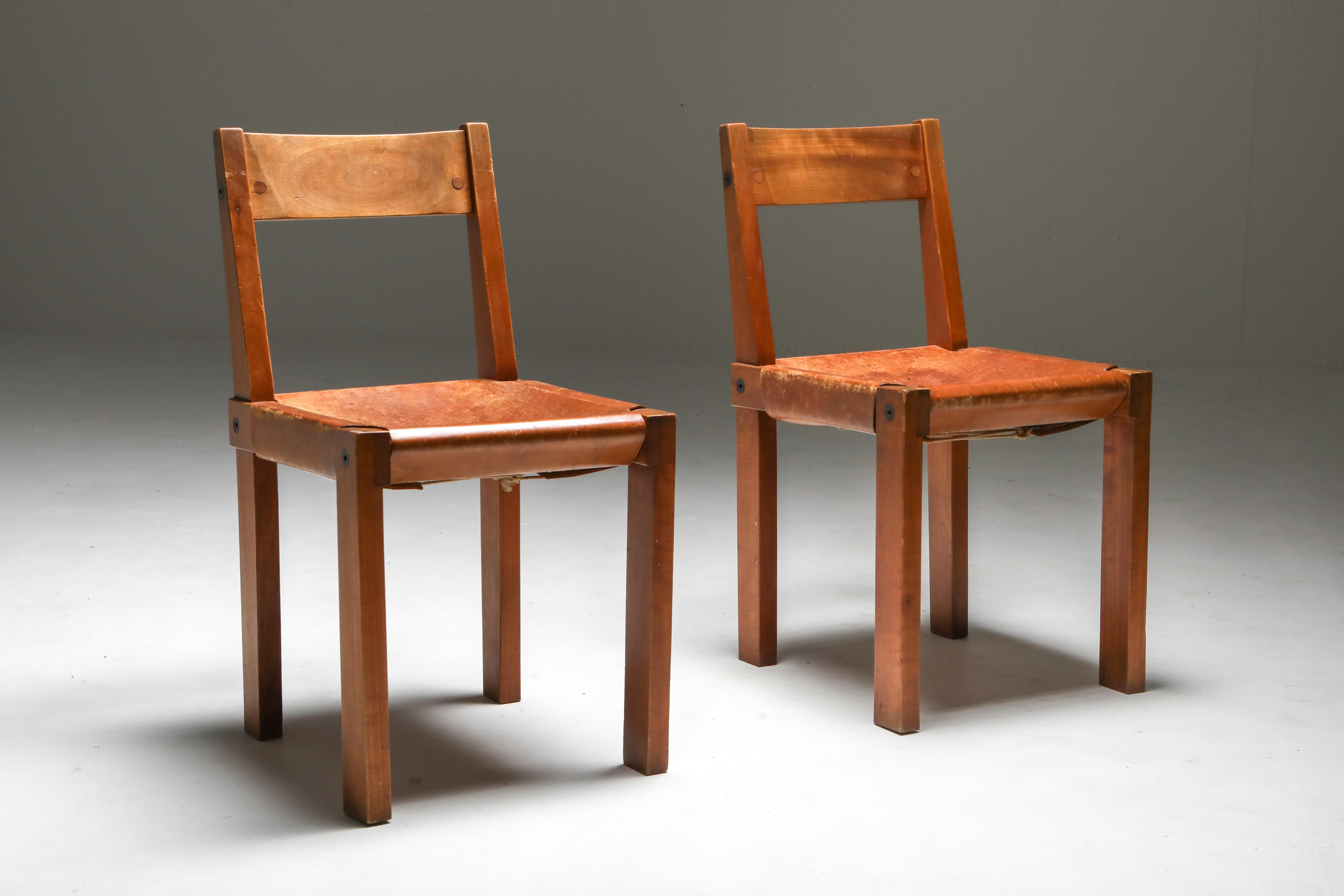 Pierre Chapo 'S24' Chair in Elm and Cognac Leather 1