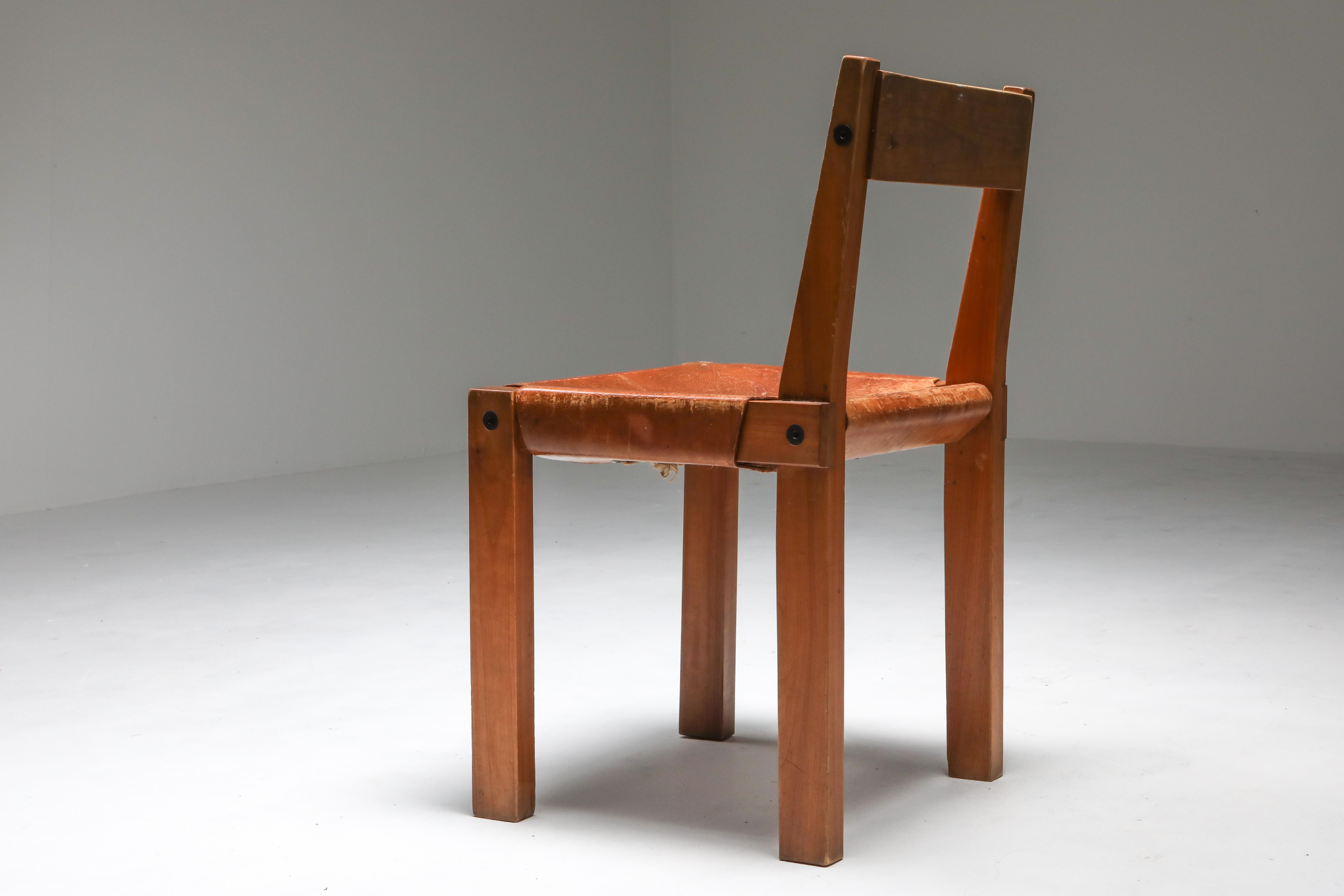 Pierre Chapo 'S24' Chair in Elm and Cognac Leather 3