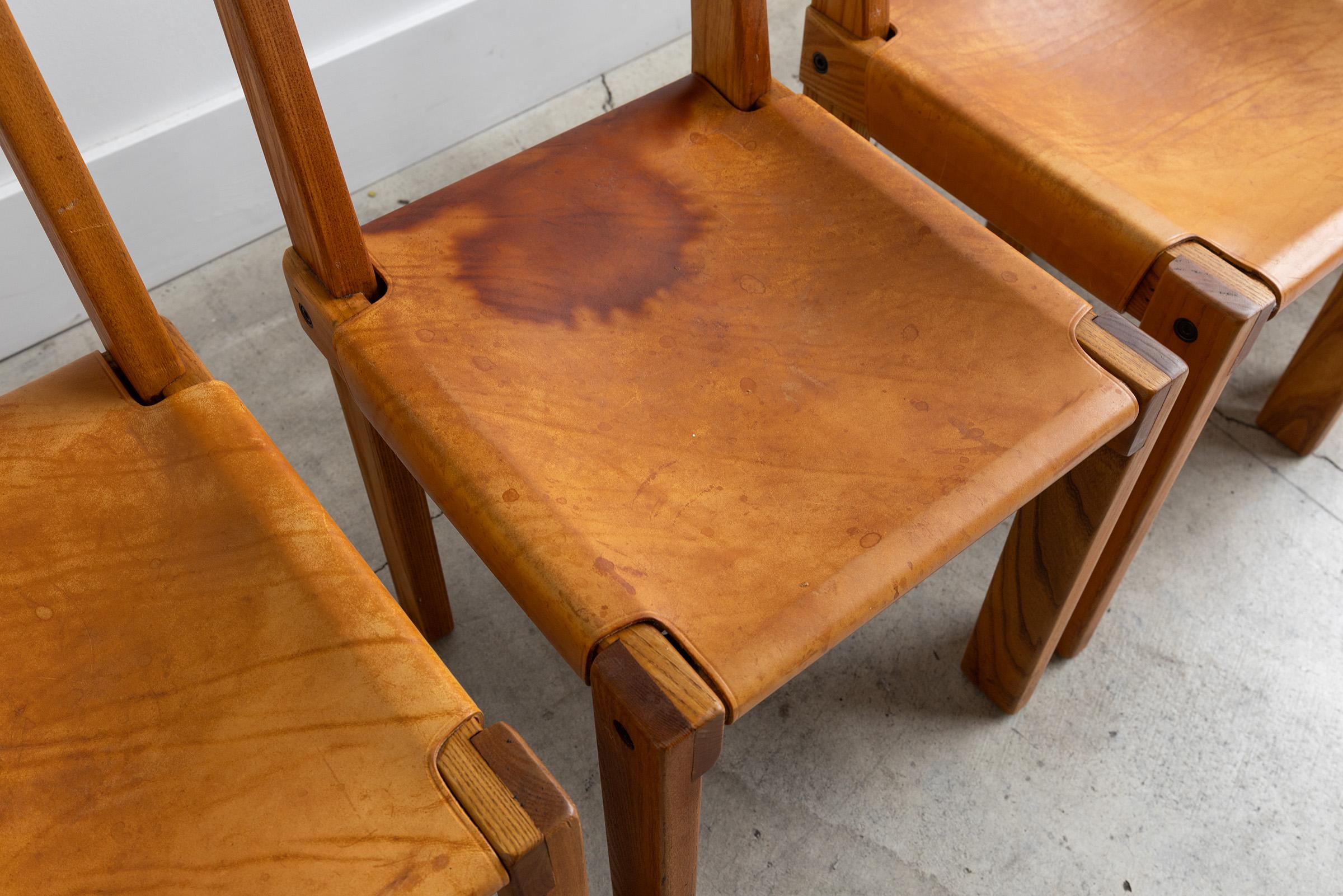 Pierre Chapo s24 Chairs in Elm and Leather France 1960 Set of 6 in vendita 3