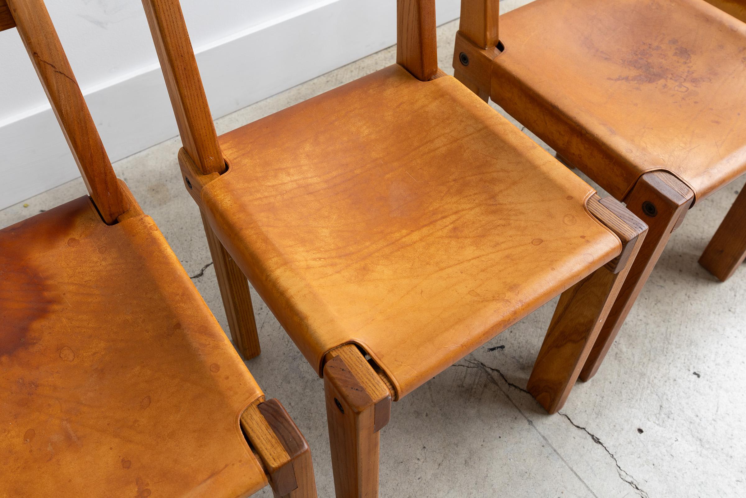 Pierre Chapo s24 Chairs in Elm and Leather France 1960 Set of 6 in vendita 4