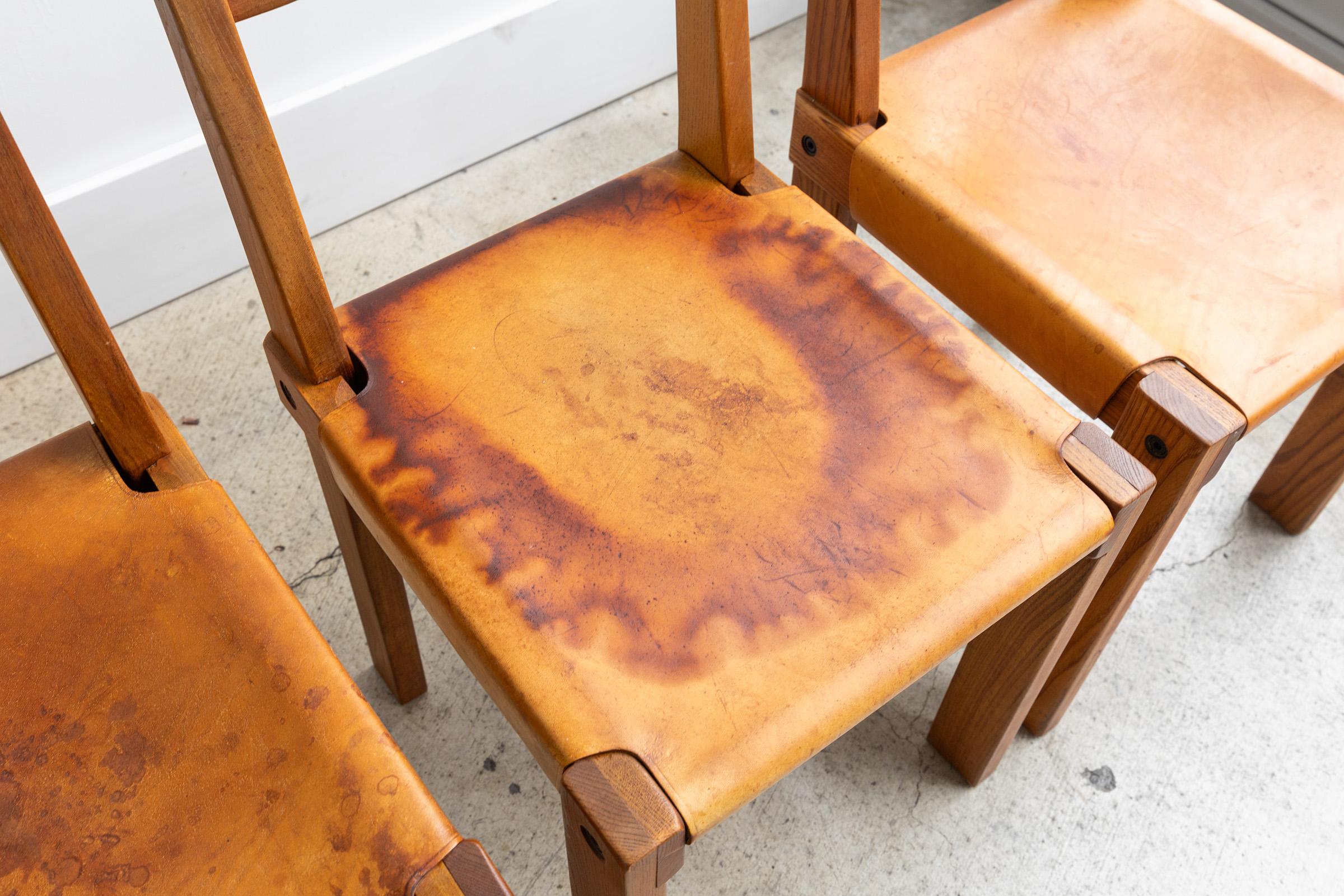 Pierre Chapo s24 Chairs in Elm and Leather France 1960 Set of 6 in vendita 5