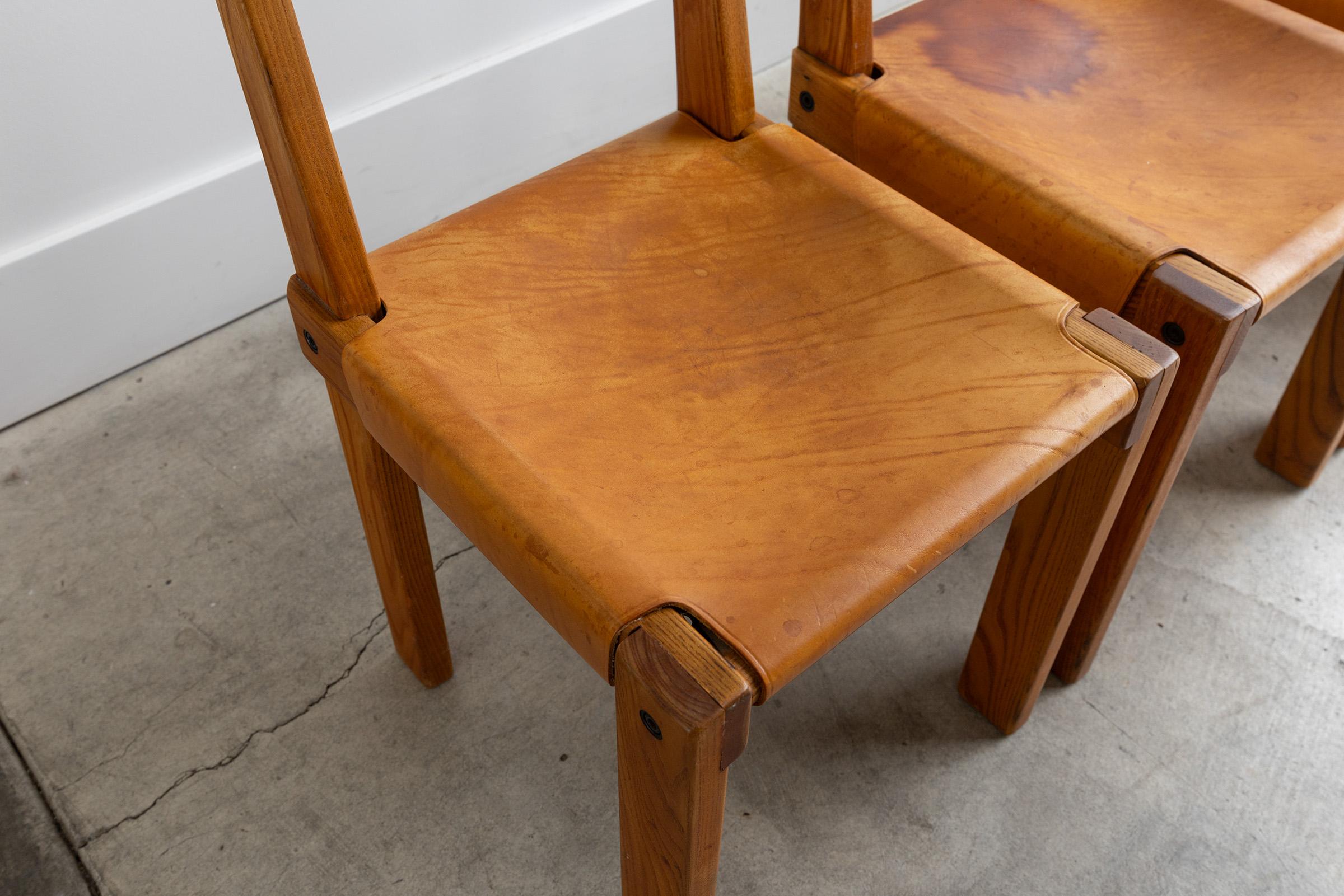 Pierre Chapo s24 Chairs in Elm and Leather France 1960 Set of 6 in vendita 6