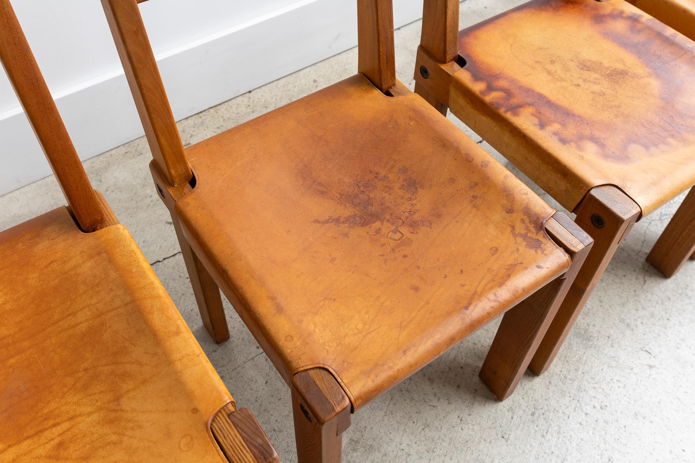 Pierre Chapo s24 Chairs in Elm and Leather France 1960 Set of 6 in vendita 1