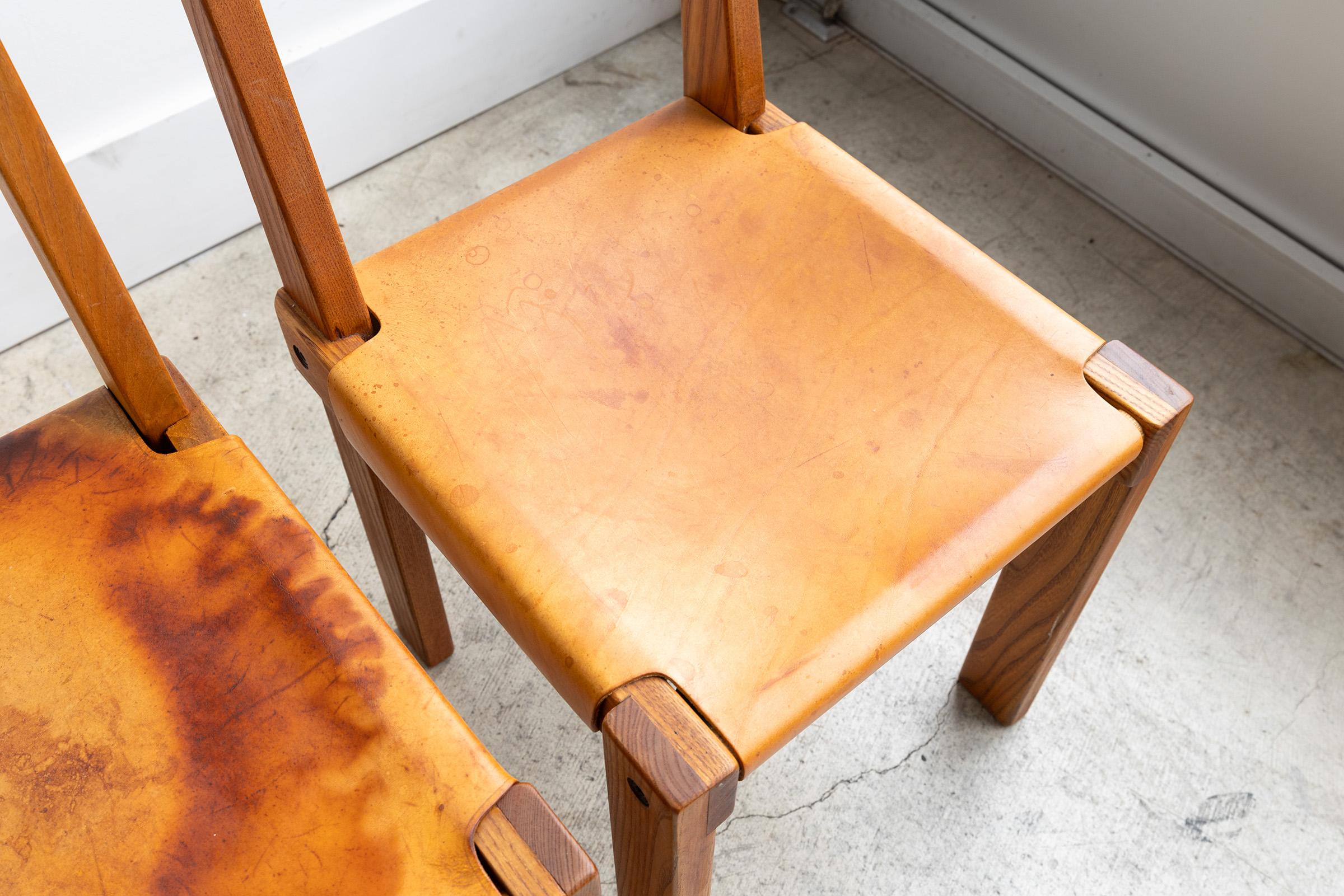 Pierre Chapo s24 Chairs in Elm and Leather France 1960 Set of 6 in vendita 2