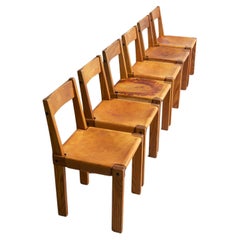 Pierre Chapo s24 Chairs in Elm and Leather France 1960 Set of 6