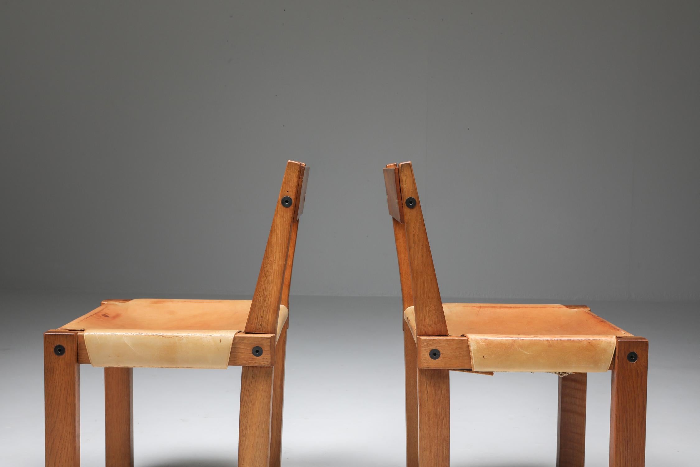Pierre Chapo 'S24' Chairs in Solid Elm and Natural Leather 5