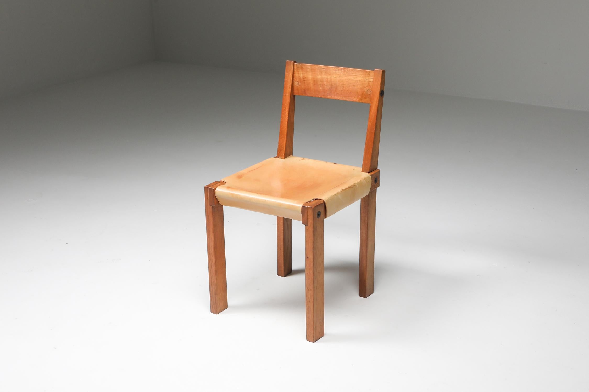Pierre Chapo 'S24' Chairs in Solid Elm and Natural Leather 7