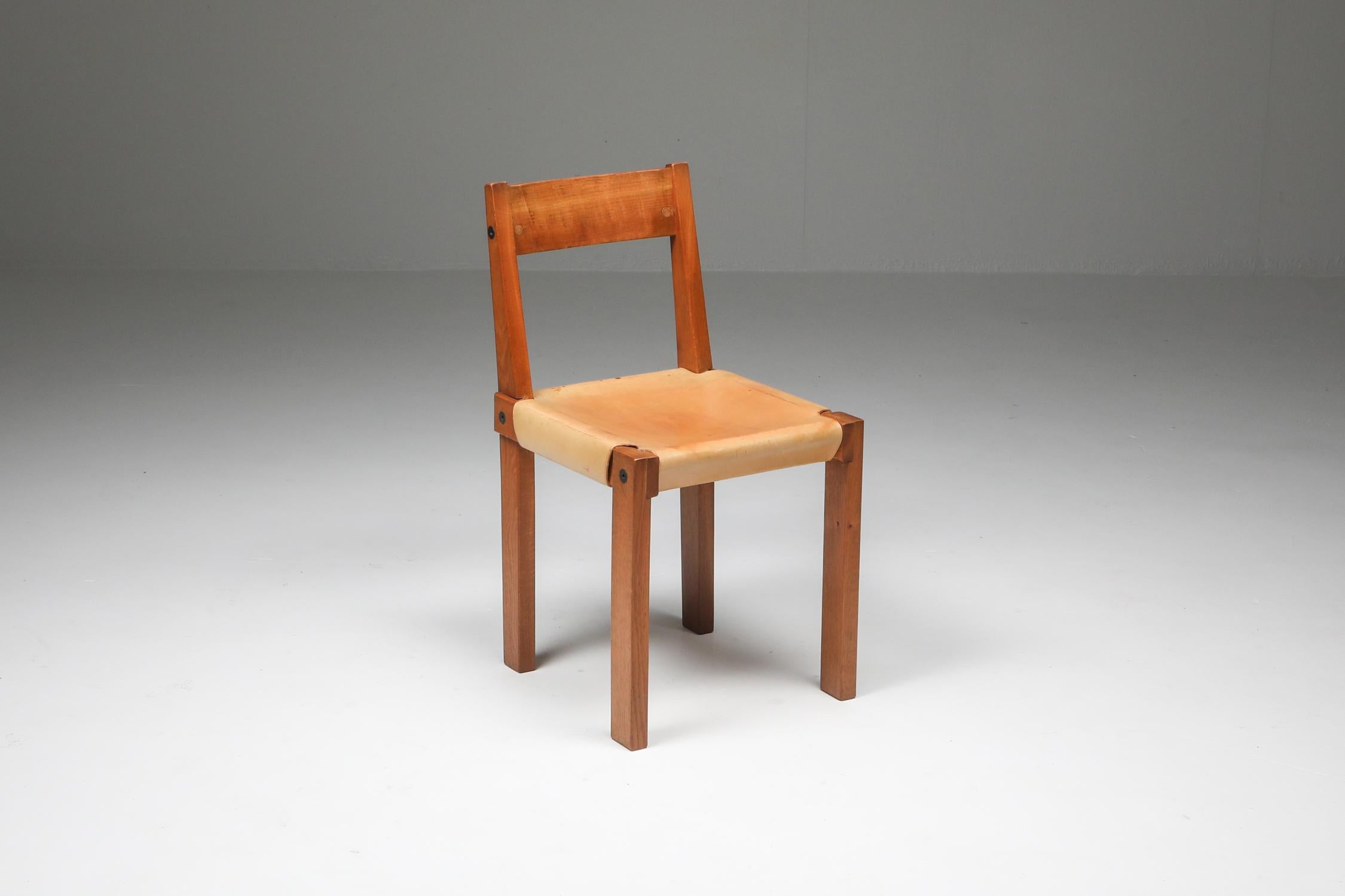 Pierre Chapo 'S24' Chairs in Solid Elm and Natural Leather 8