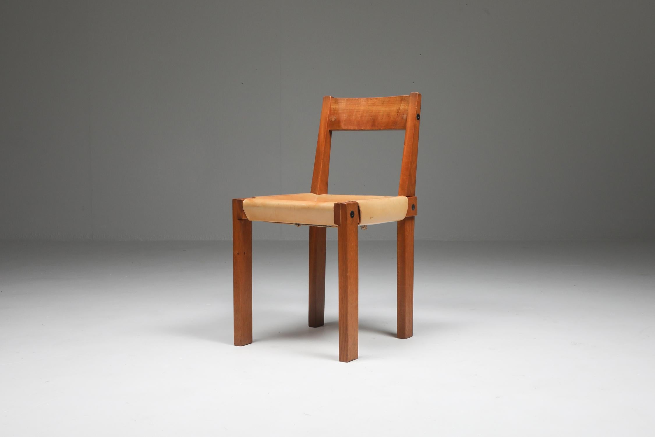 Pierre Chapo 'S24' Chairs in Solid Elm and Natural Leather 9