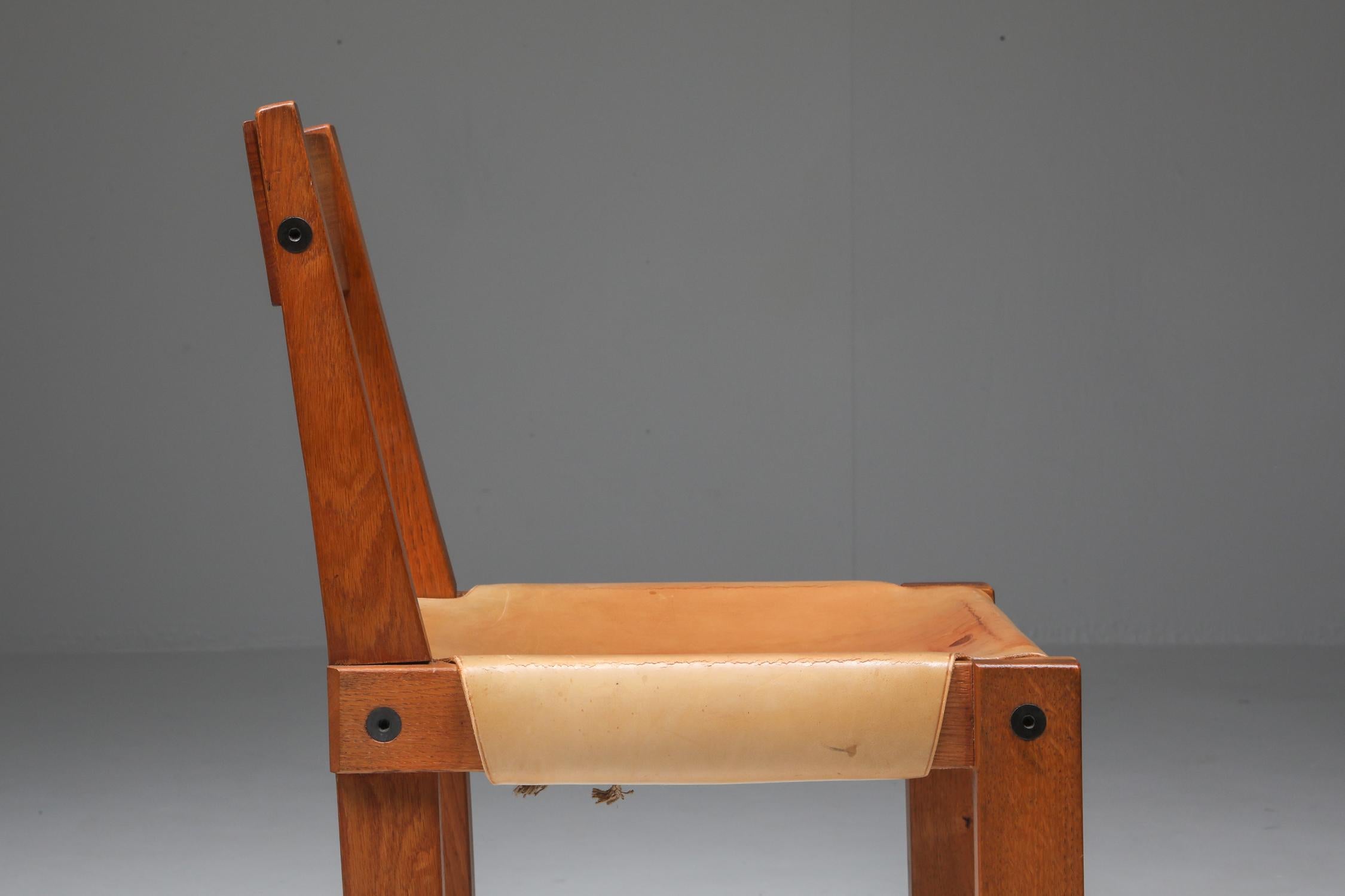 Pierre Chapo 'S24' Chairs in Solid Elm and Natural Leather 12