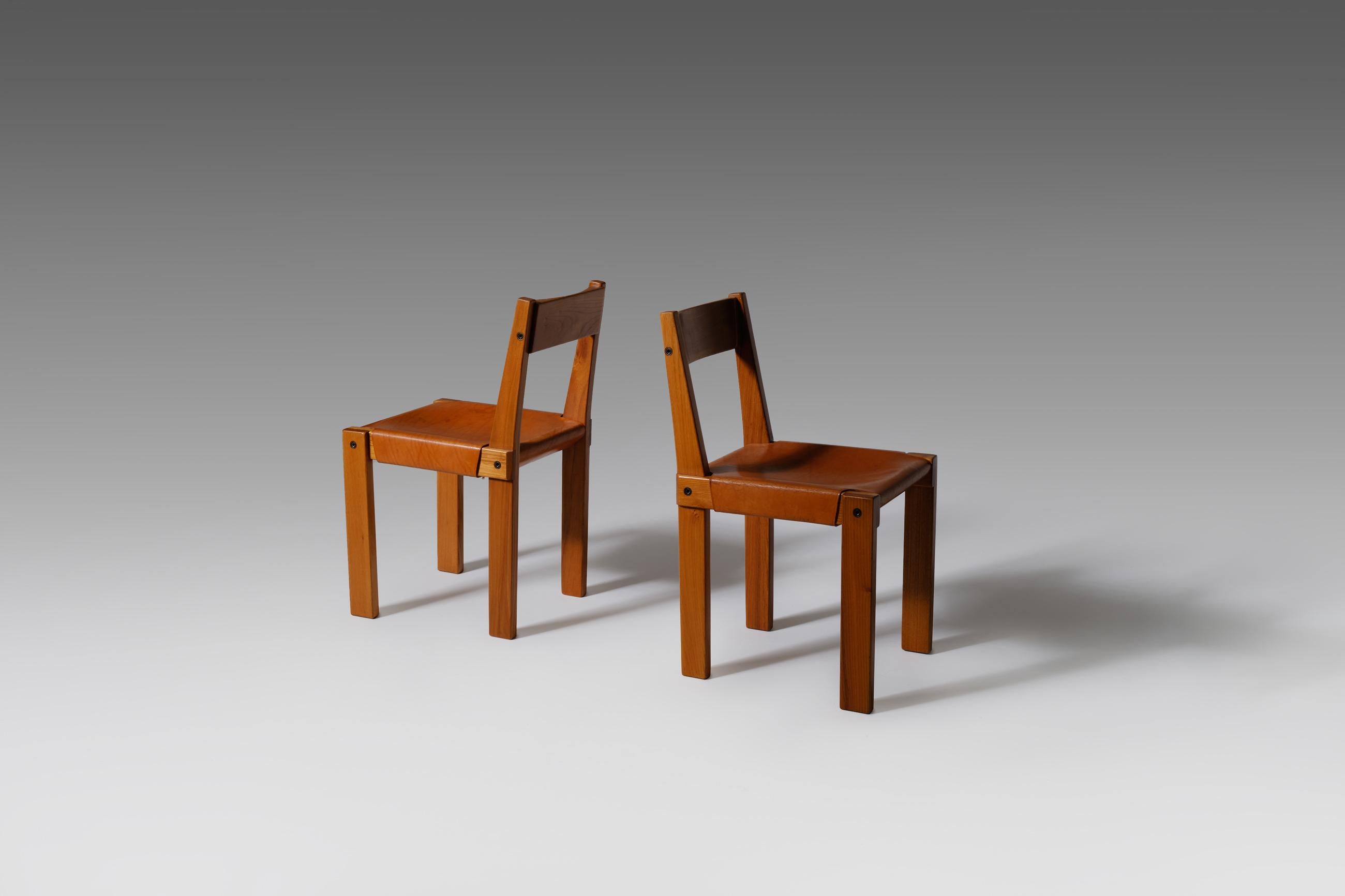 Pierre Chapo ‘S24’ Chairs in Solid Elm and Leather, France, 1960s 3