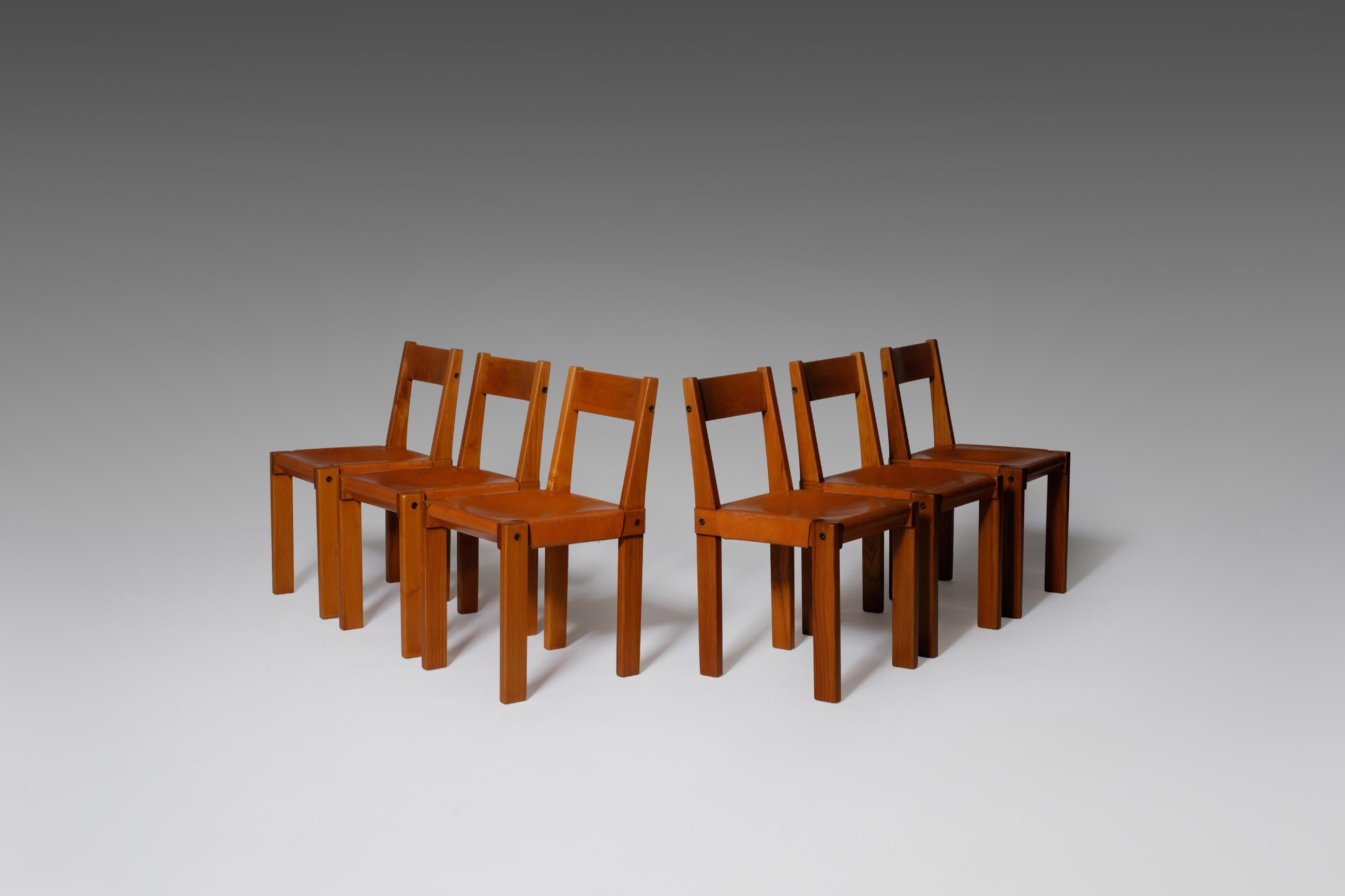 Mid-Century Modern Pierre Chapo ‘S24’ Chairs in Solid Elm and Leather, France, 1960s