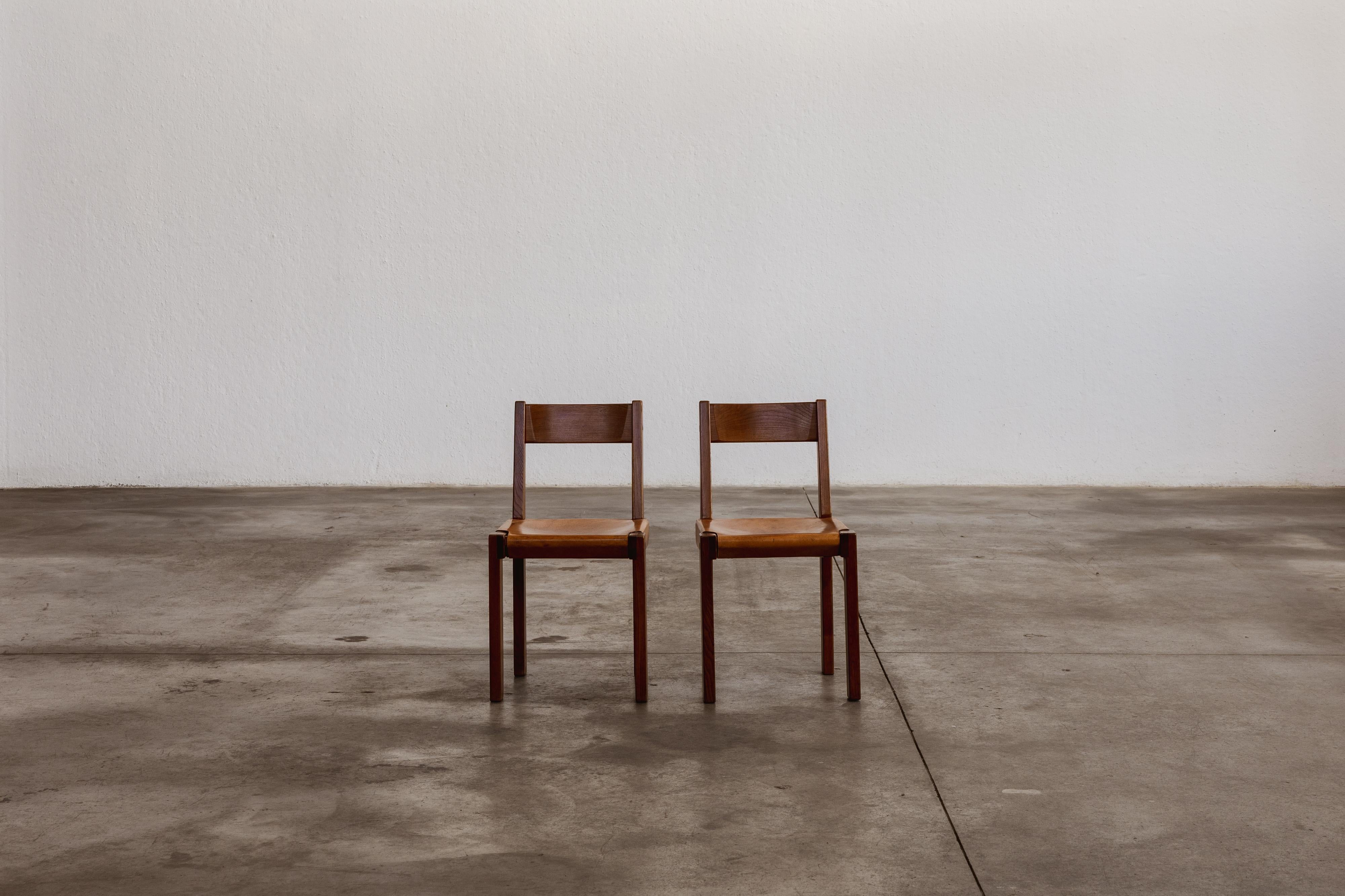 Leather Pierre Chapo “S24” Dining Chairs, 1967, Set of 2 For Sale