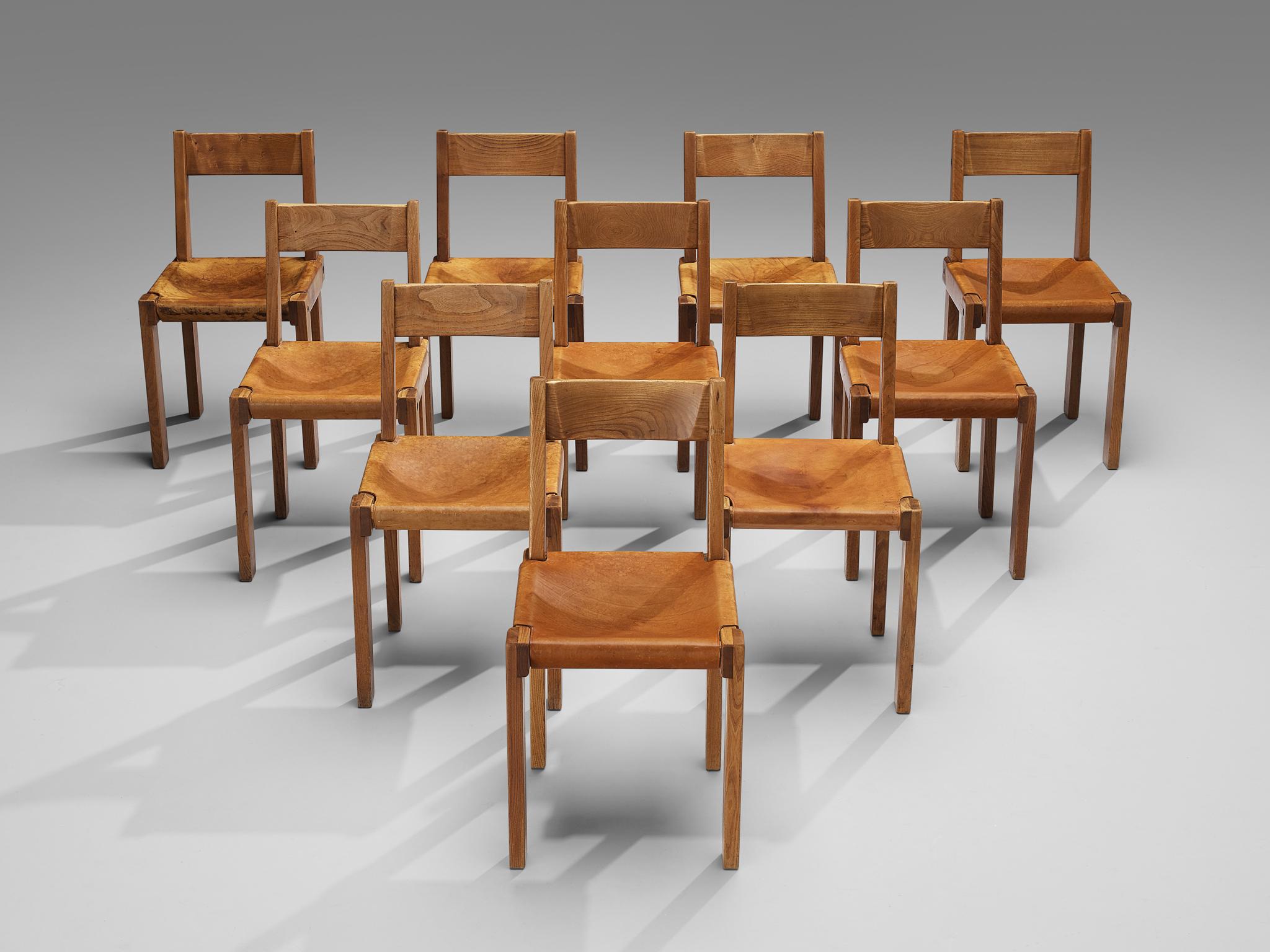 Mid-Century Modern Pierre Chapo S24 Dining Chairs and 'T14D' Table